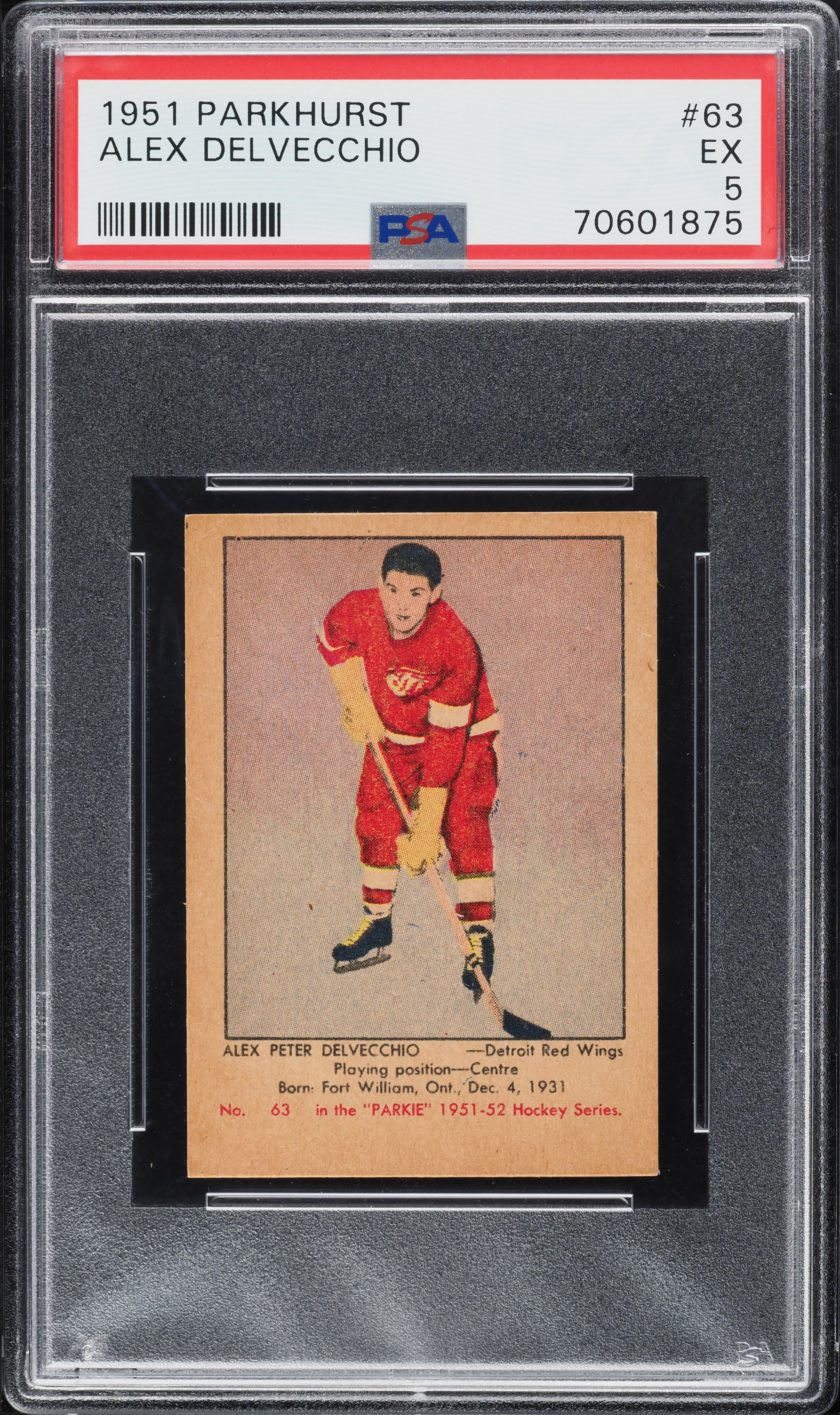 1951 Parkhurst Alex Delvecchio ROOKIE #63 PSA 5 EX (PWCC-E)