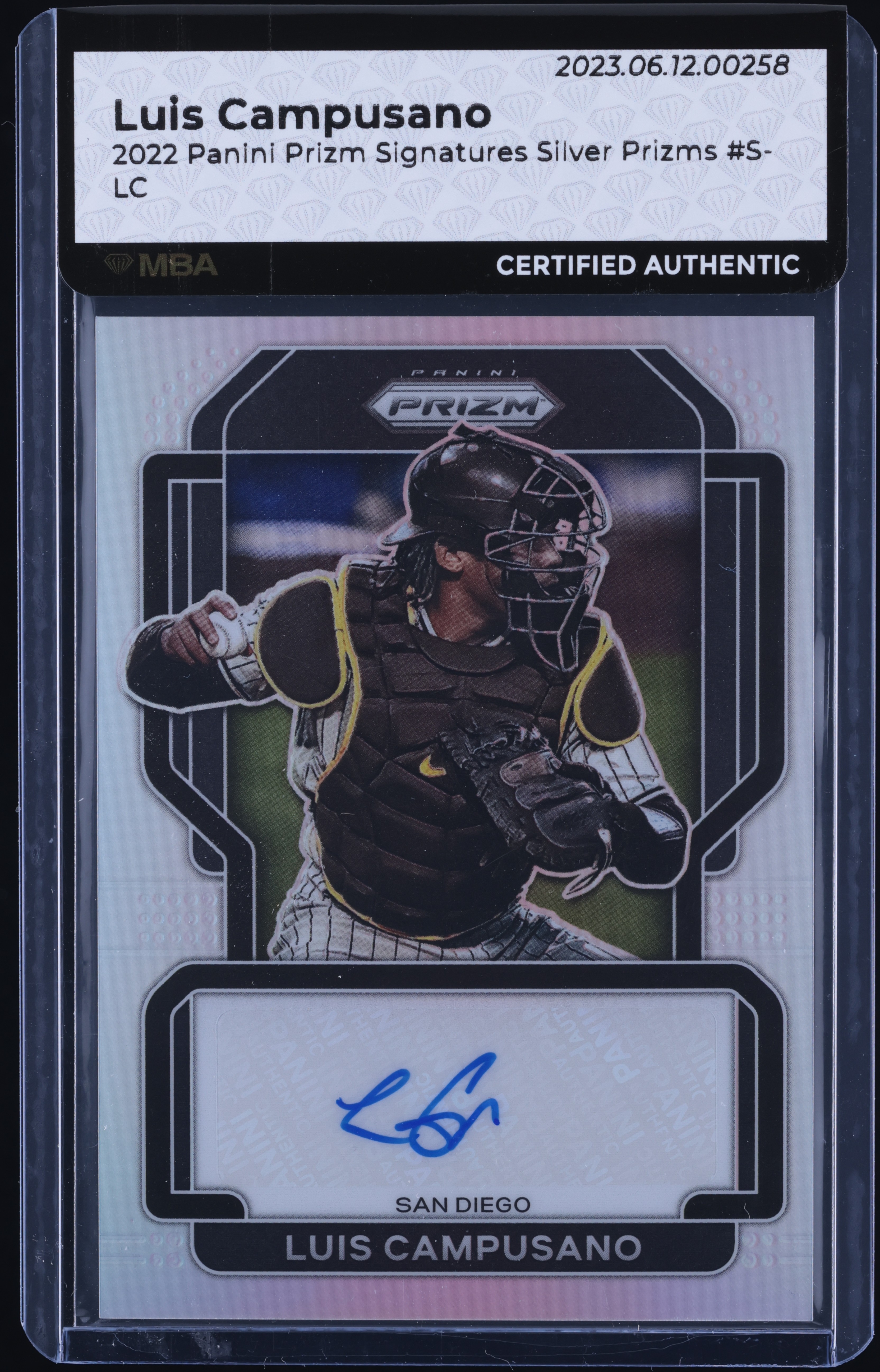 2022 Panini Prizm Signatures Silver Luis Campusano AUTO #S-LC MBA AUTH
