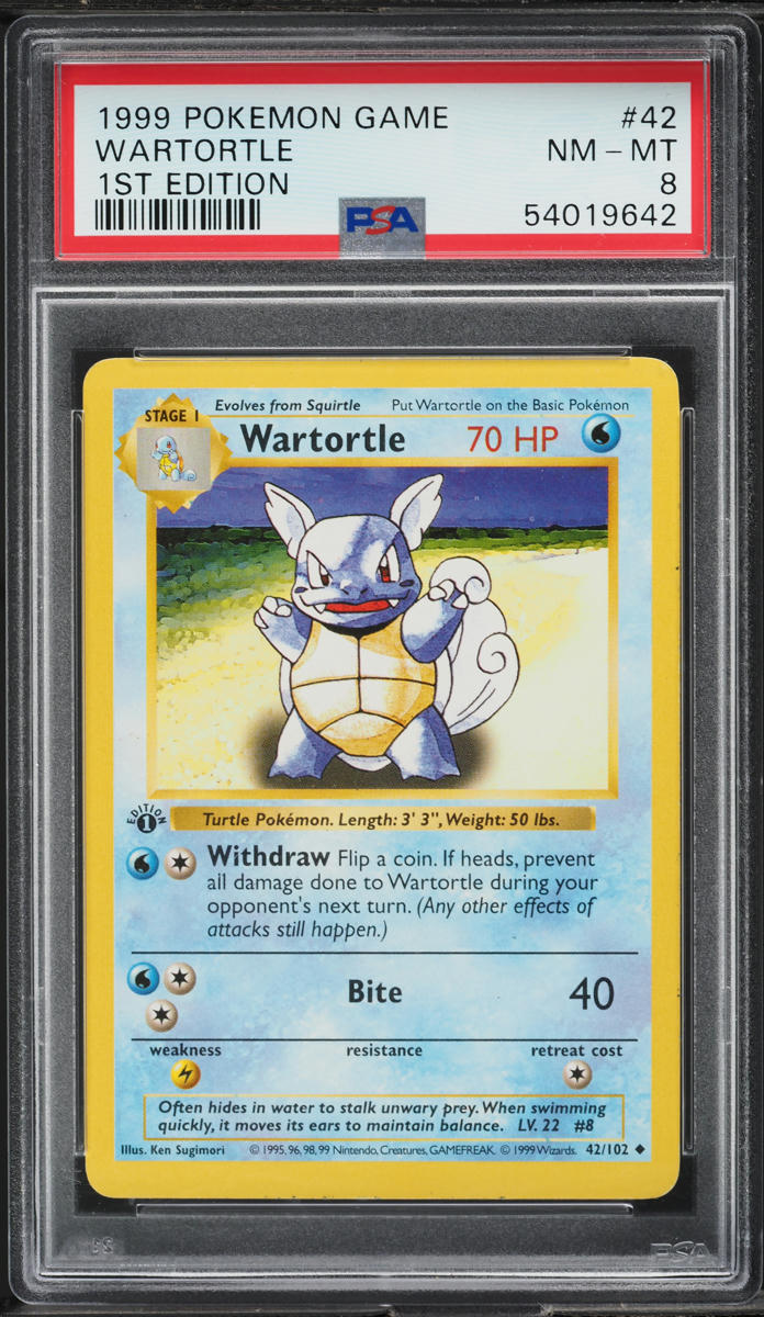 1999 Pokemon Base Set Shadowless 1st Edition Wartortle #42 PSA 8 NM-MT