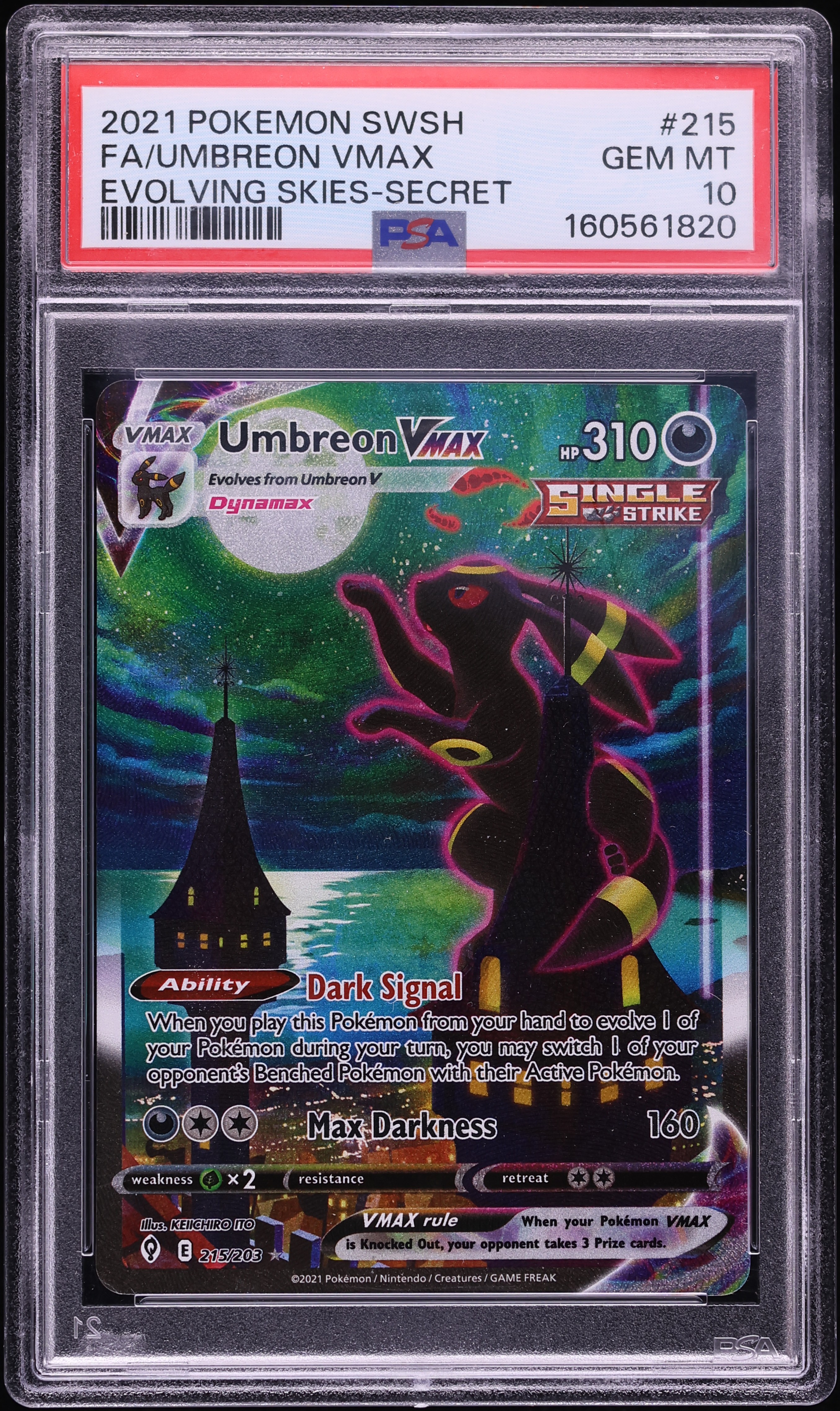 2021 Pokemon Sword & Shield Evolving Skies Alt Art Umbreon VMAX #215 PSA 10 GEM MINT