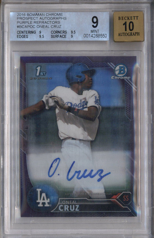 2016 Bowman Chrome Prospect Purple Refractors Oneal Cruz RC Auto /250 BGS 9