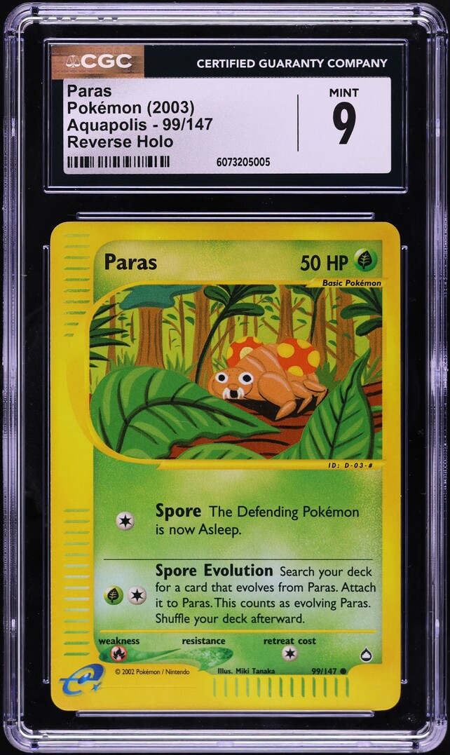 2003 Pokemon Aquapolis Reverse Holo Paras #99 CGC 9 MINT