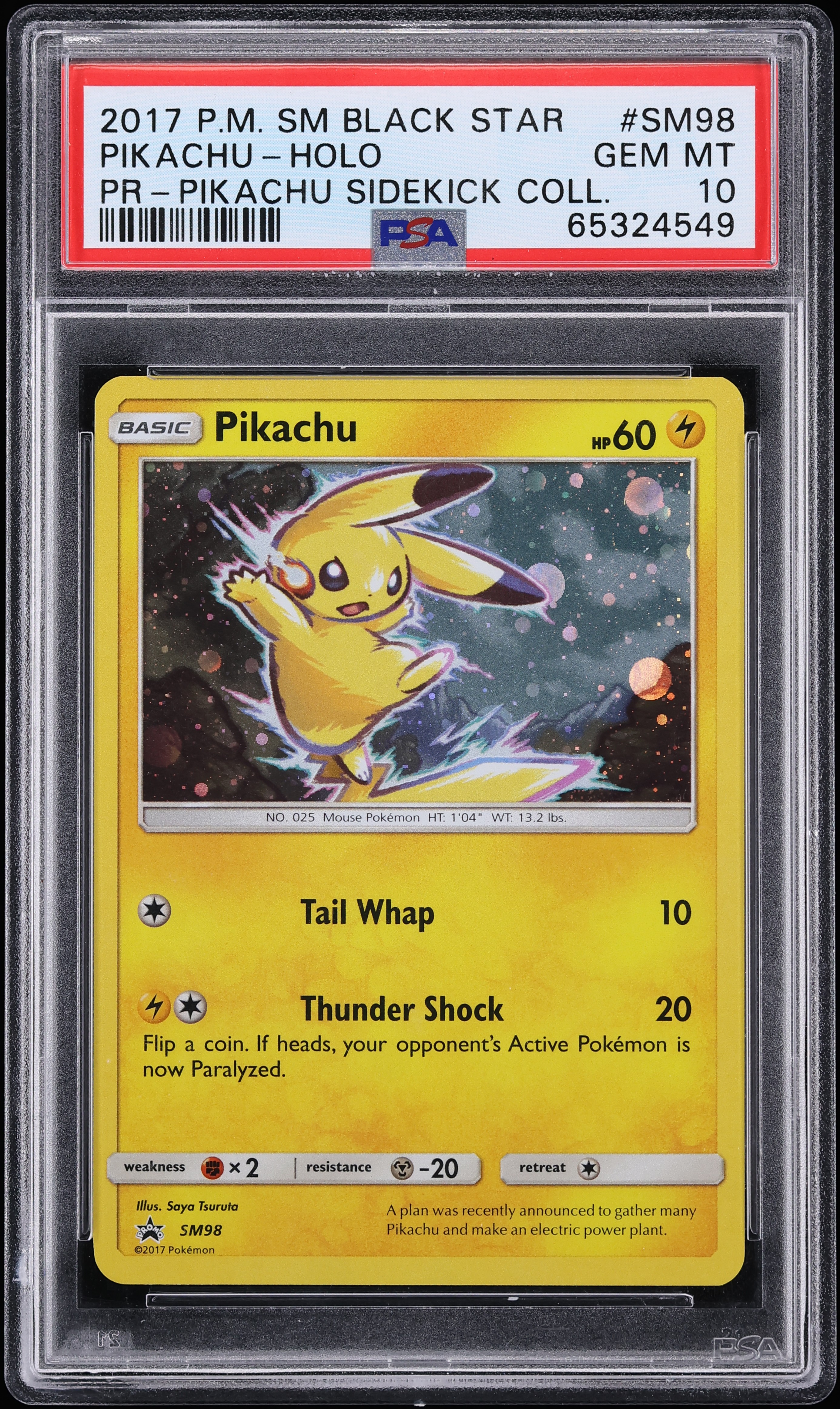 2017 Pokemon Sun & Moon Black Star Promo Sidekick Collection Pikachu #SM98 PSA 10 GEM MINT