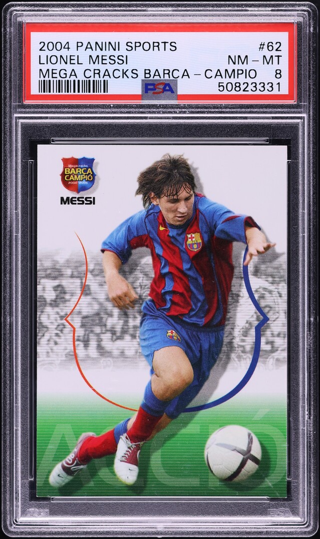 2004 Panini Sports Mega Cracks Barca Campio Lionel Messi ROOKIE #62 PSA 8 NM-MT