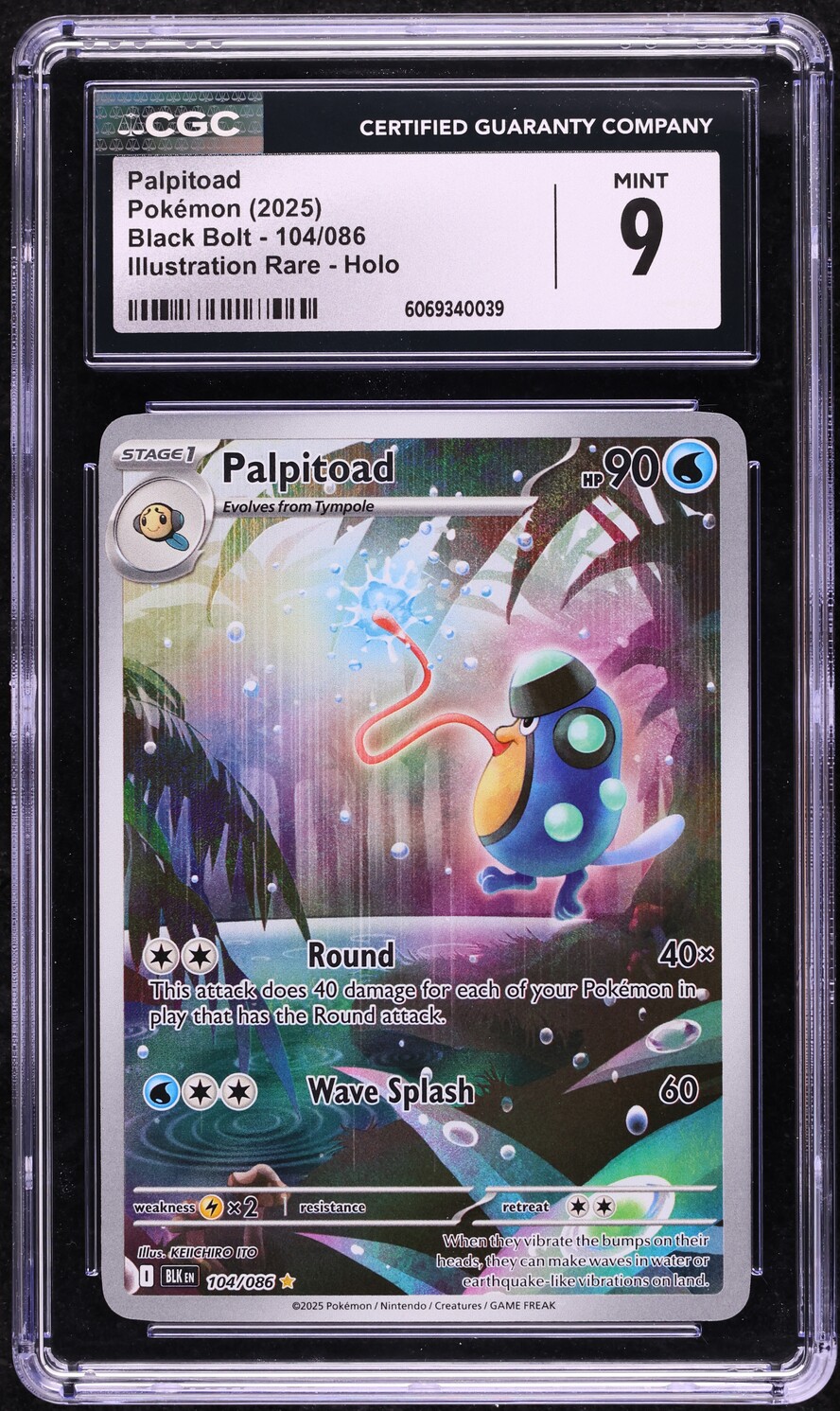 2025 Pokemon Scarlet & Violet Black Bolt IR Palpitoad #104 CGC 9 MINT