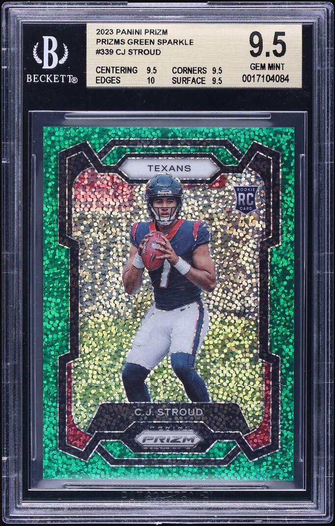 2023 Panini Prizm Green Sparkle CJ Stroud ROOKIE /8 #339 BGS 9.5 MINT+