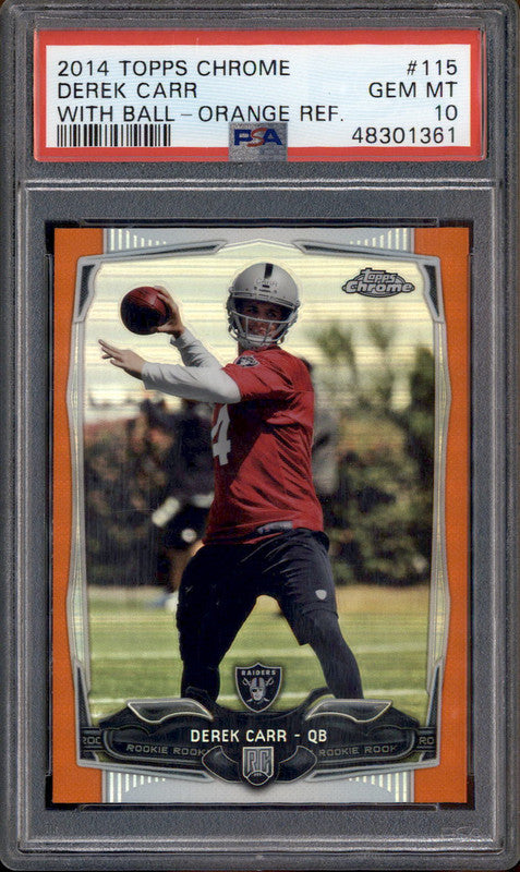 2014 Topps Chrome With Ball Orange Refractor #115 Derek Carr RC PSA 10