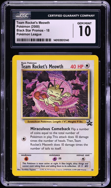 2000 Pokemon League Black Star Promo Team Rocket's Meowth #18 CGC 10 GEM MINT