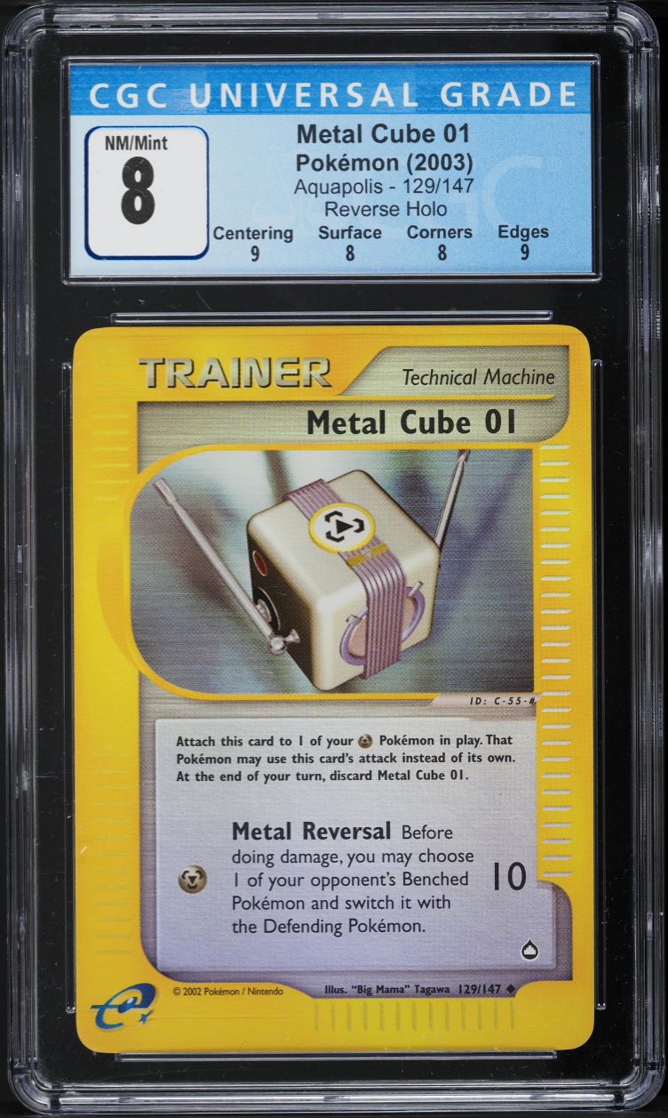 2003 Pokemon Aquapolis Reverse Holo Metal Cube 01 #129 CGC 8 NM-MT