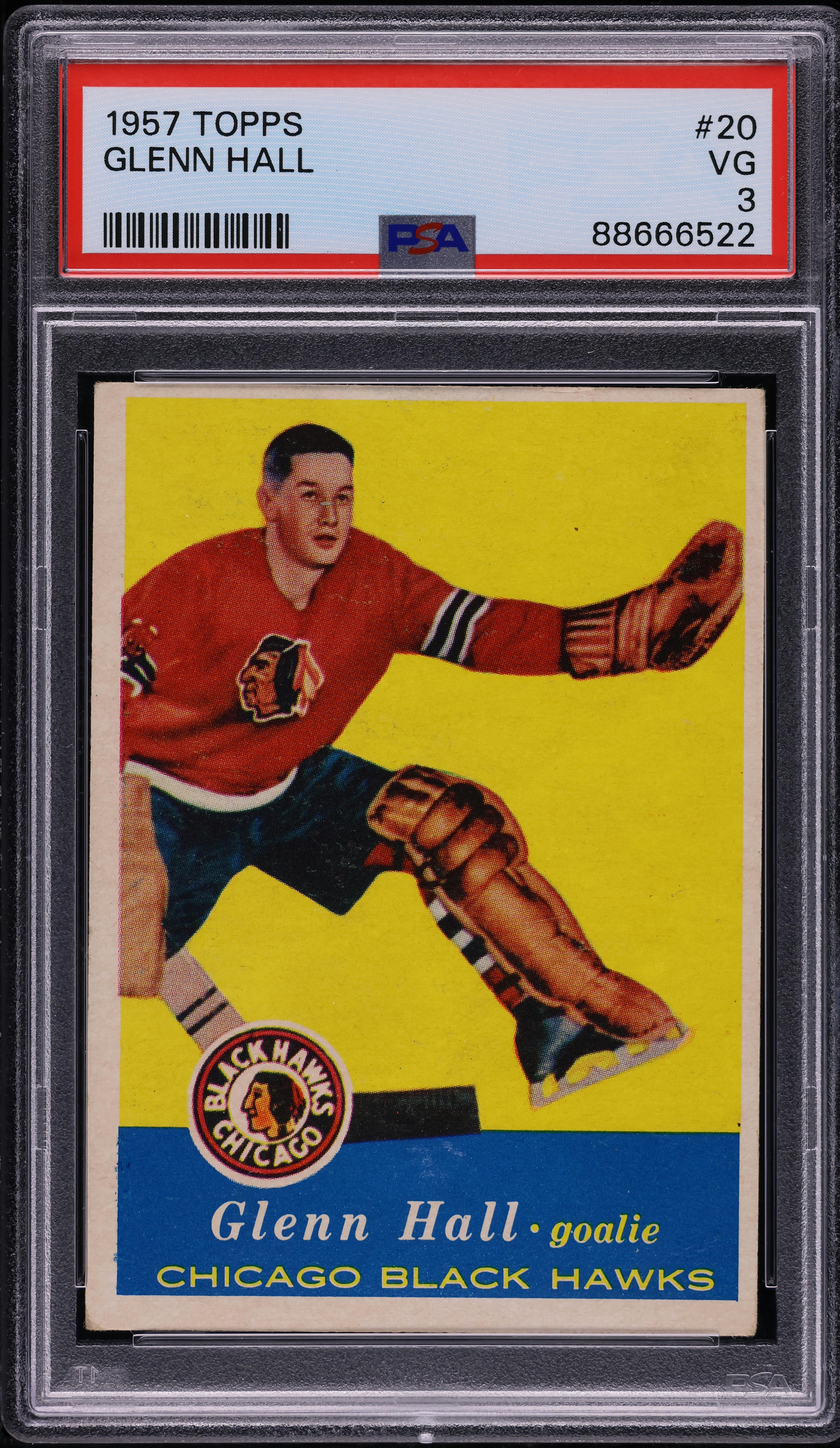 1957 Topps Hockey Glenn Hall ROOKIE #20 PSA 3 VG