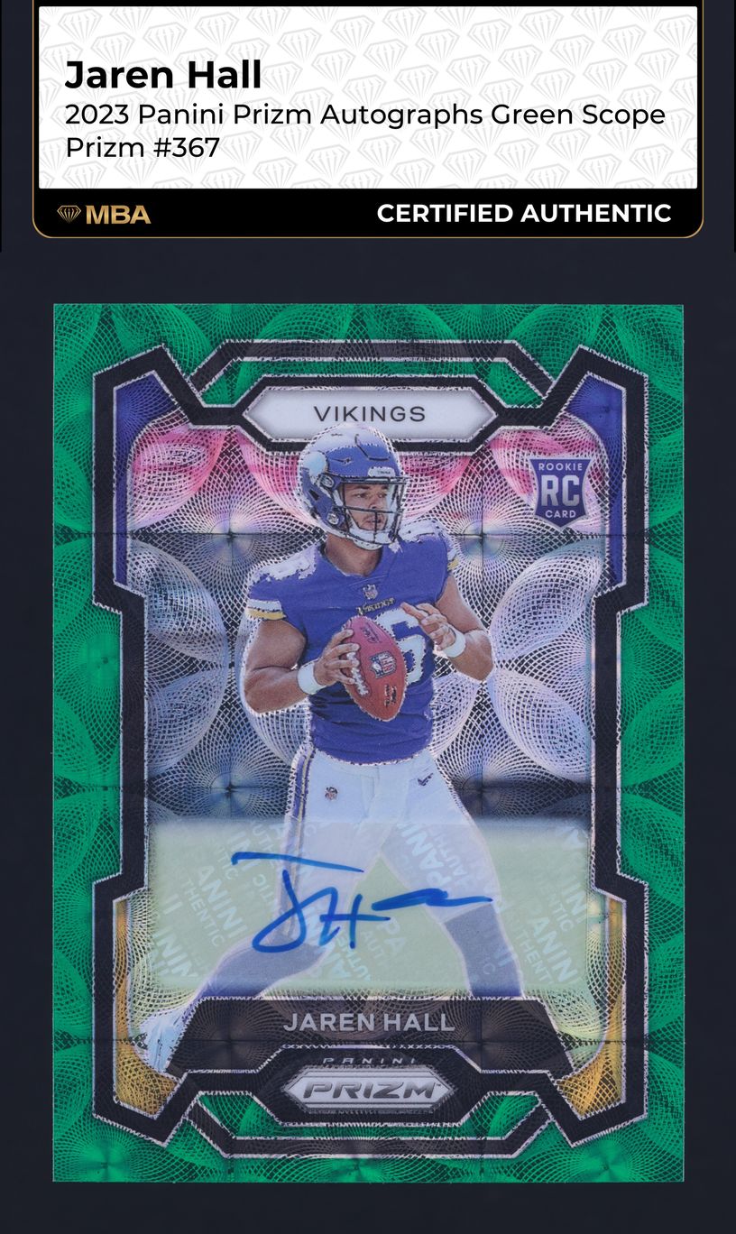 2023 Panini Prizm Green Scope Jaren Hall ROOKIE AUTO /75 #367 MBA AUTH