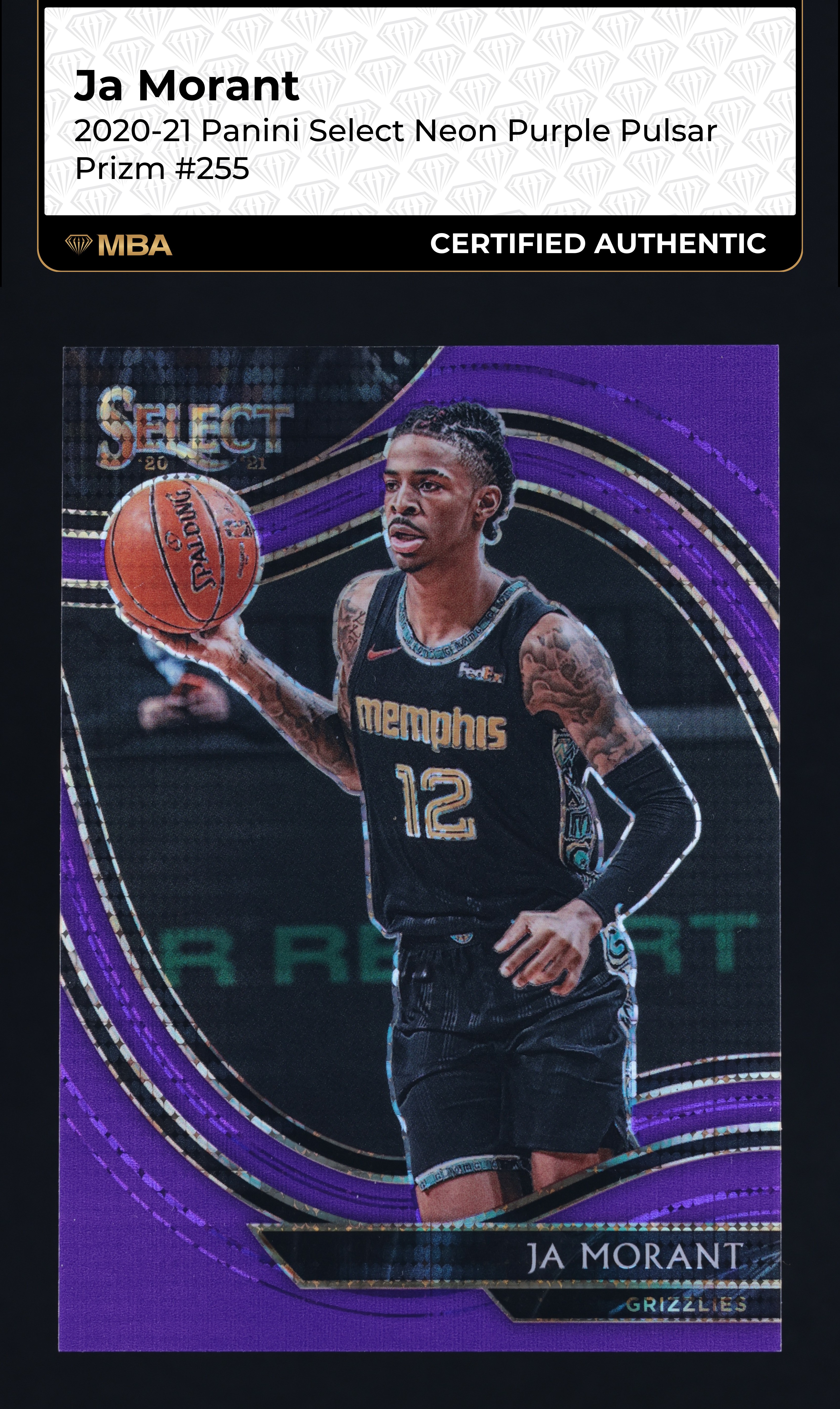 2020 Select Courtside Neon Purple Pulsar Prizm Ja Morant /5 #255 MBA AUTH