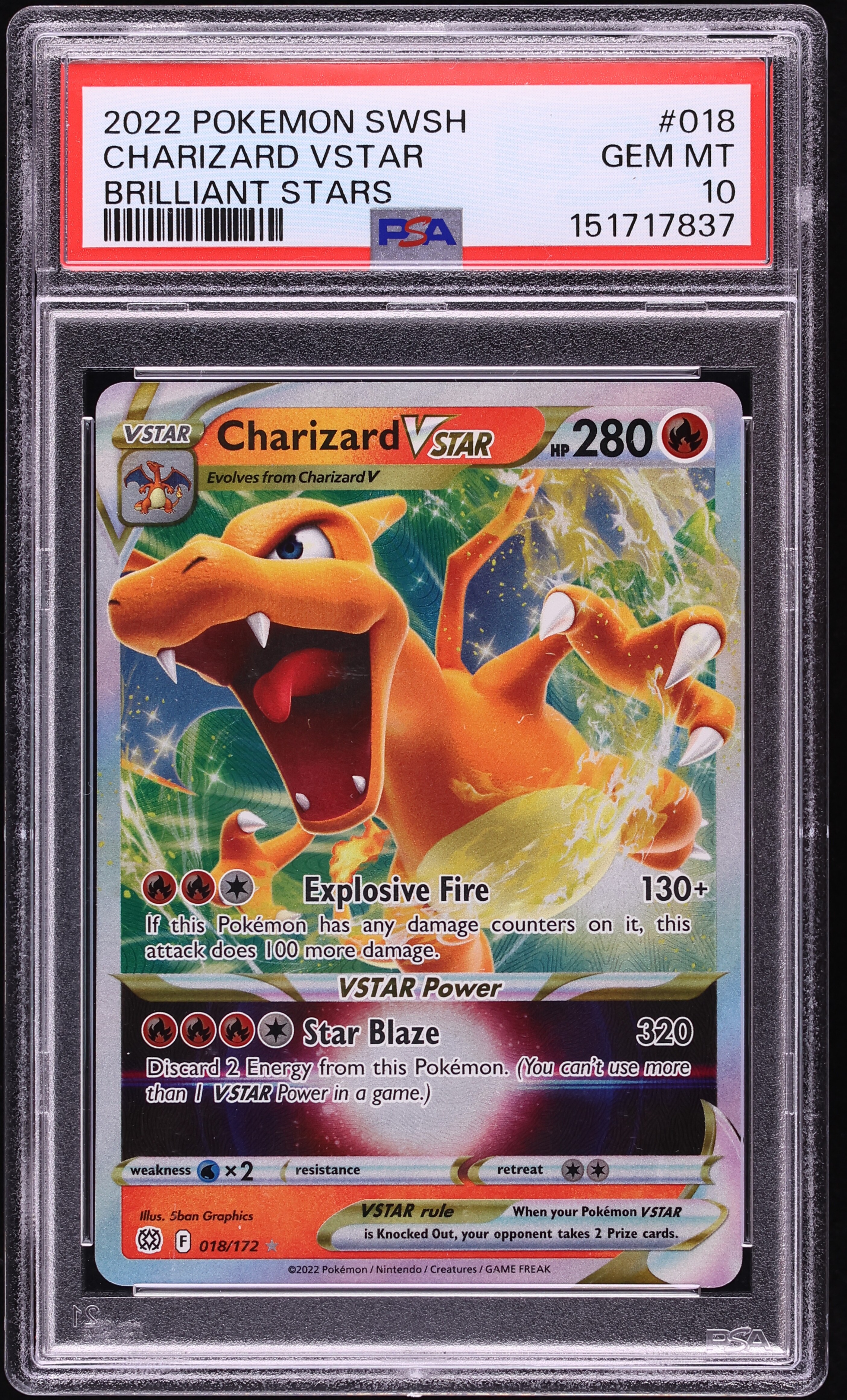 2022 Pokemon Sword & Shield Brilliant Stars Holo Charizard VSTAR #18 PSA 10 GEM MINT