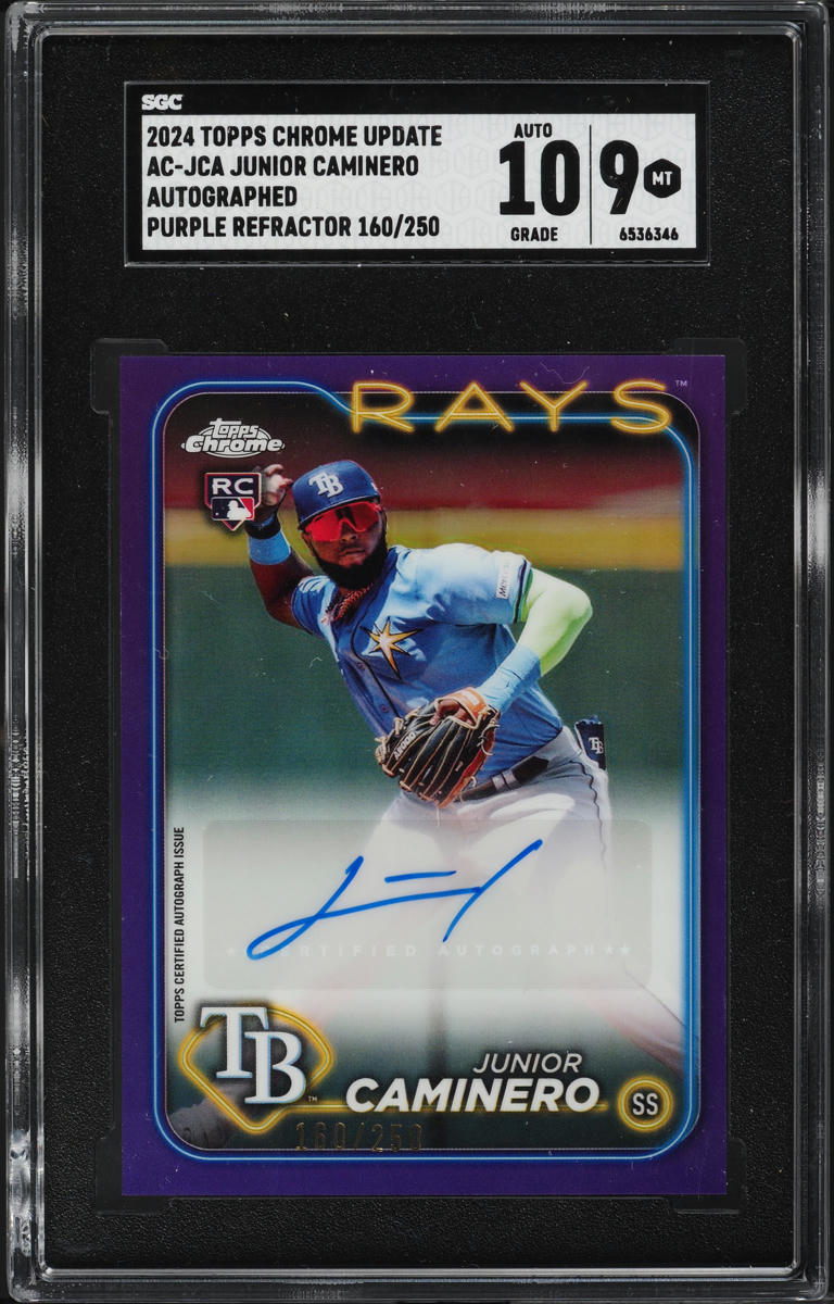 2024 Topps Chrome Update Purple Refractor Junior Caminero ROOKIE AUTO /250 SGC 9