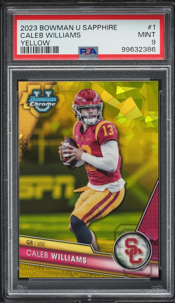 2023 Bowman Chrome University Sapphire Yellow Caleb Williams ROOKIE /75 #1 PSA 9