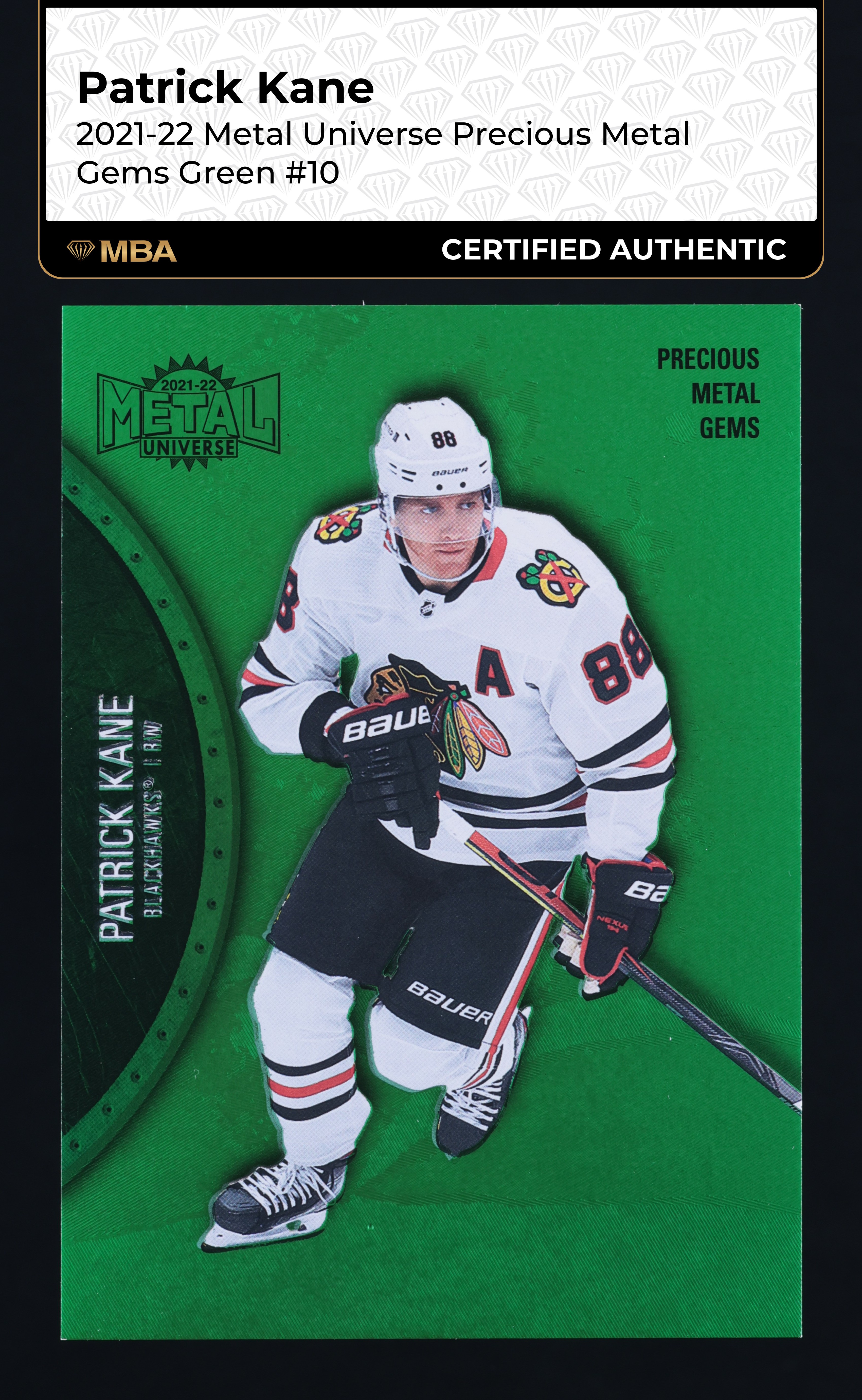 2021 Metal Universe Precious Metal Gems PMG Green Patrick Kane /100 #10 MBA AUTH