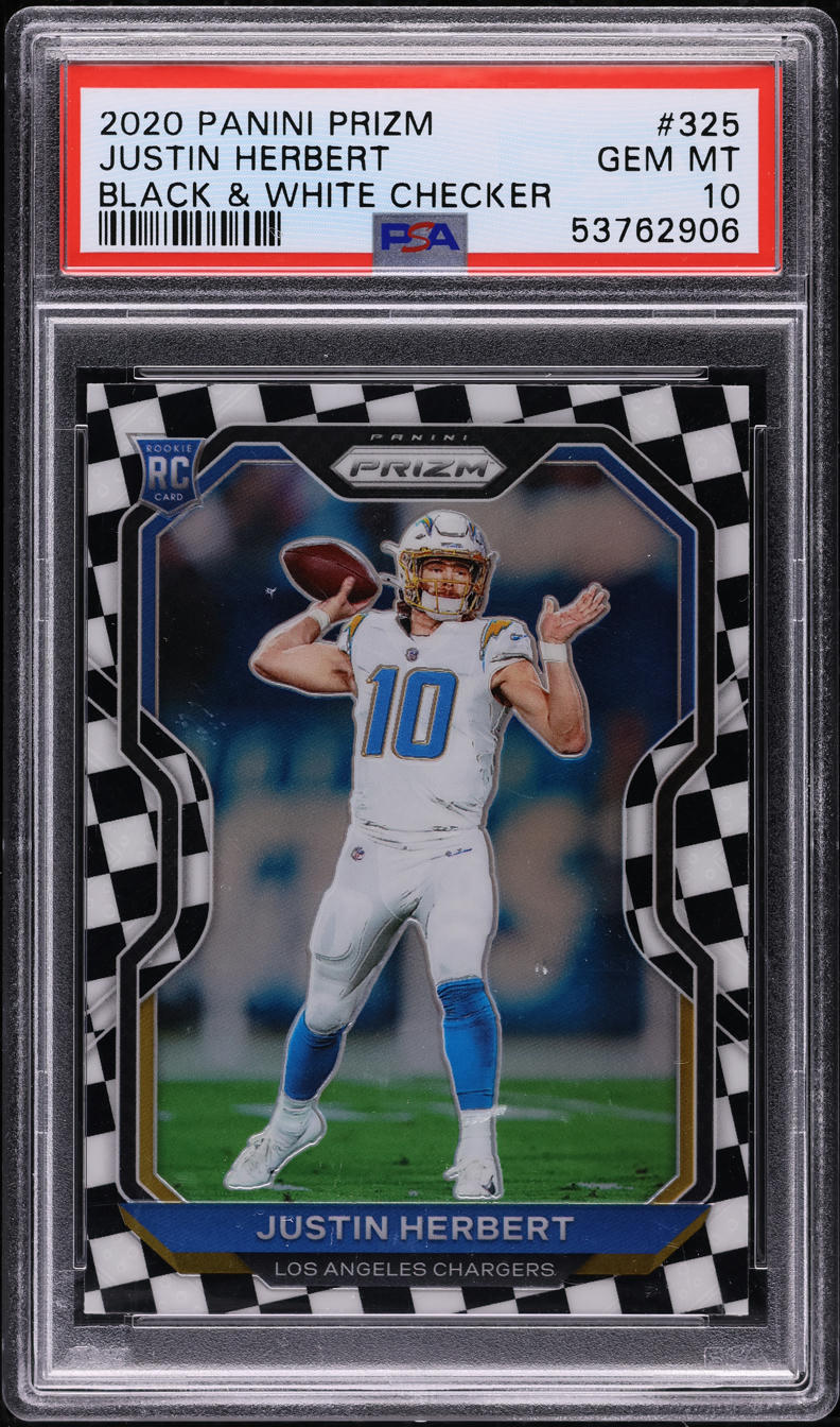 2020 Panini Prizm Black & White Checker Justin Herbert ROOKIE #325 PSA 10 GEM