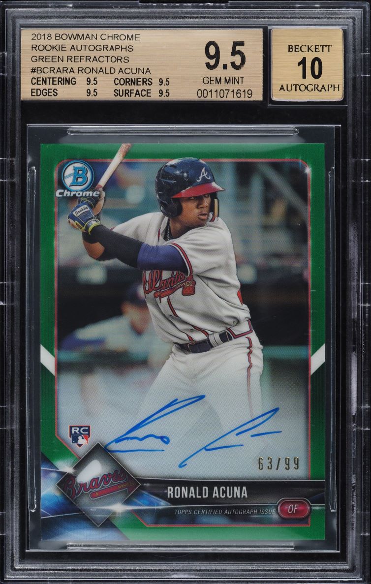 2018 Bowman Chrome Green Refractor Ronald Acuna ROOKIE AUTO /99 #BCRA-RA BGS 9.5