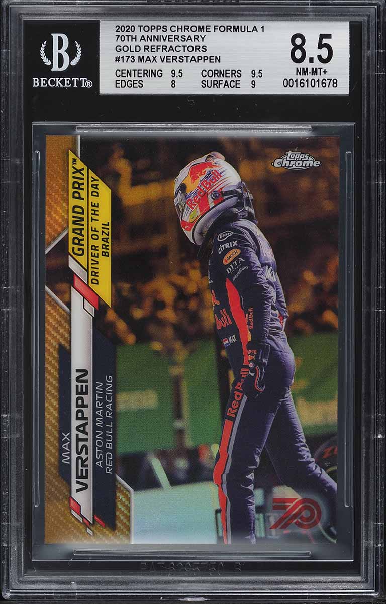 2020 Topps Chrome Formula 1 F1 70th Anniversary Gold Max Verstappen #173 BGS 8.5