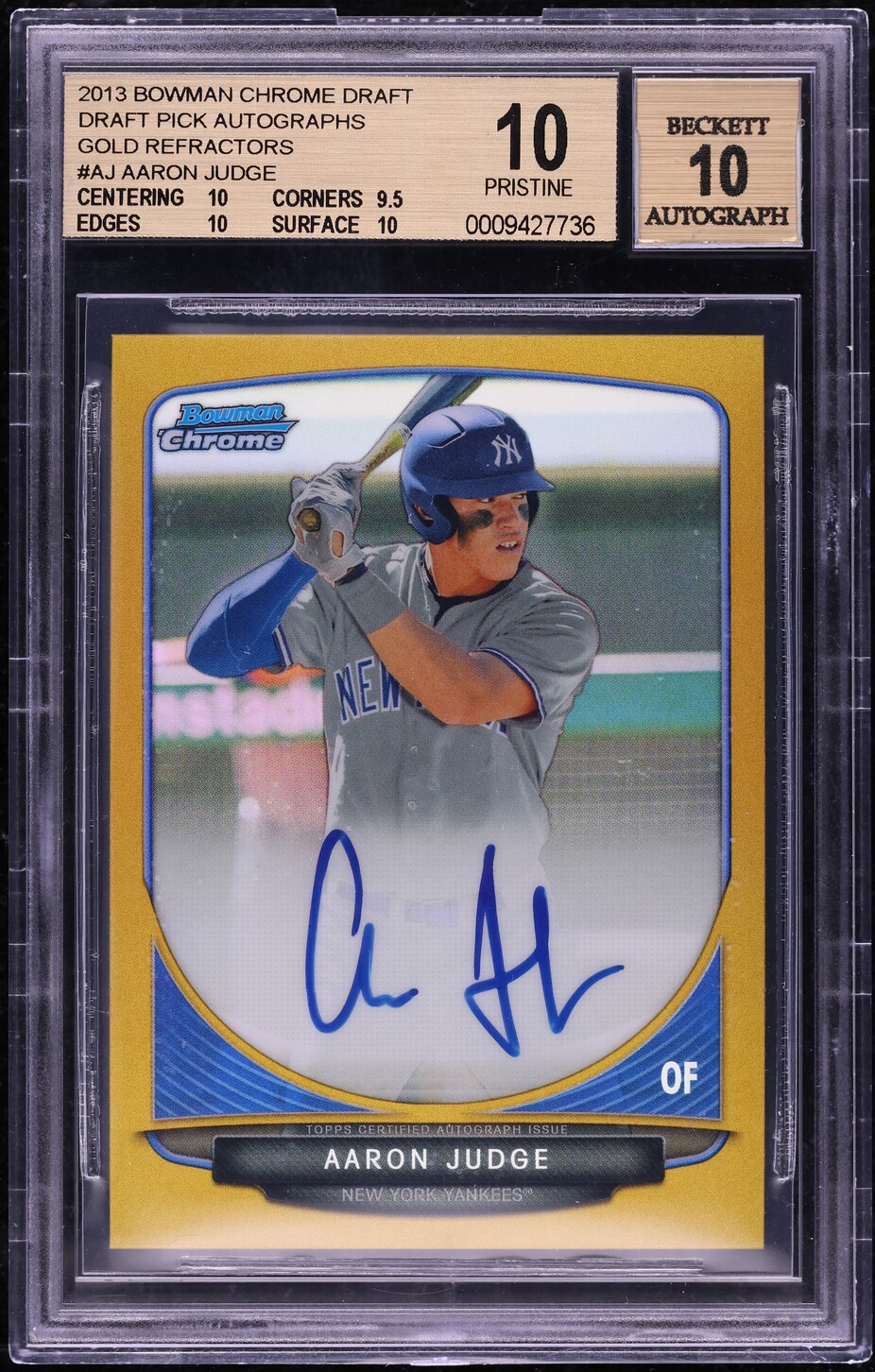 2013 Bowman Chrome Draft Gold Refractor Aaron Judge RC AUTO /50 BGS 10 PRISTINE