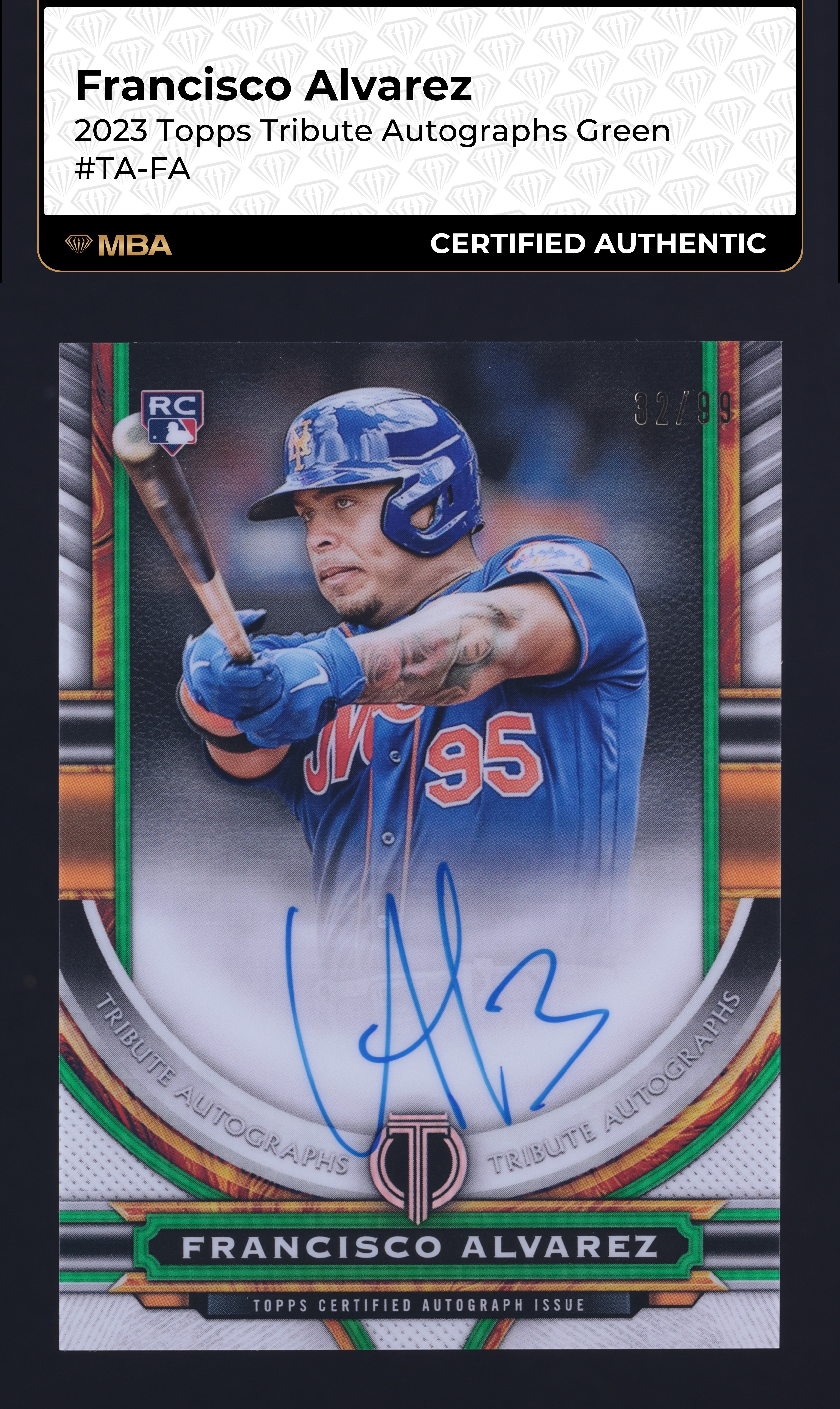 2023 Topps Tribute Green Francisco Alvarez ROOKIE AUTO /99 #TA-FA MBA AUTH