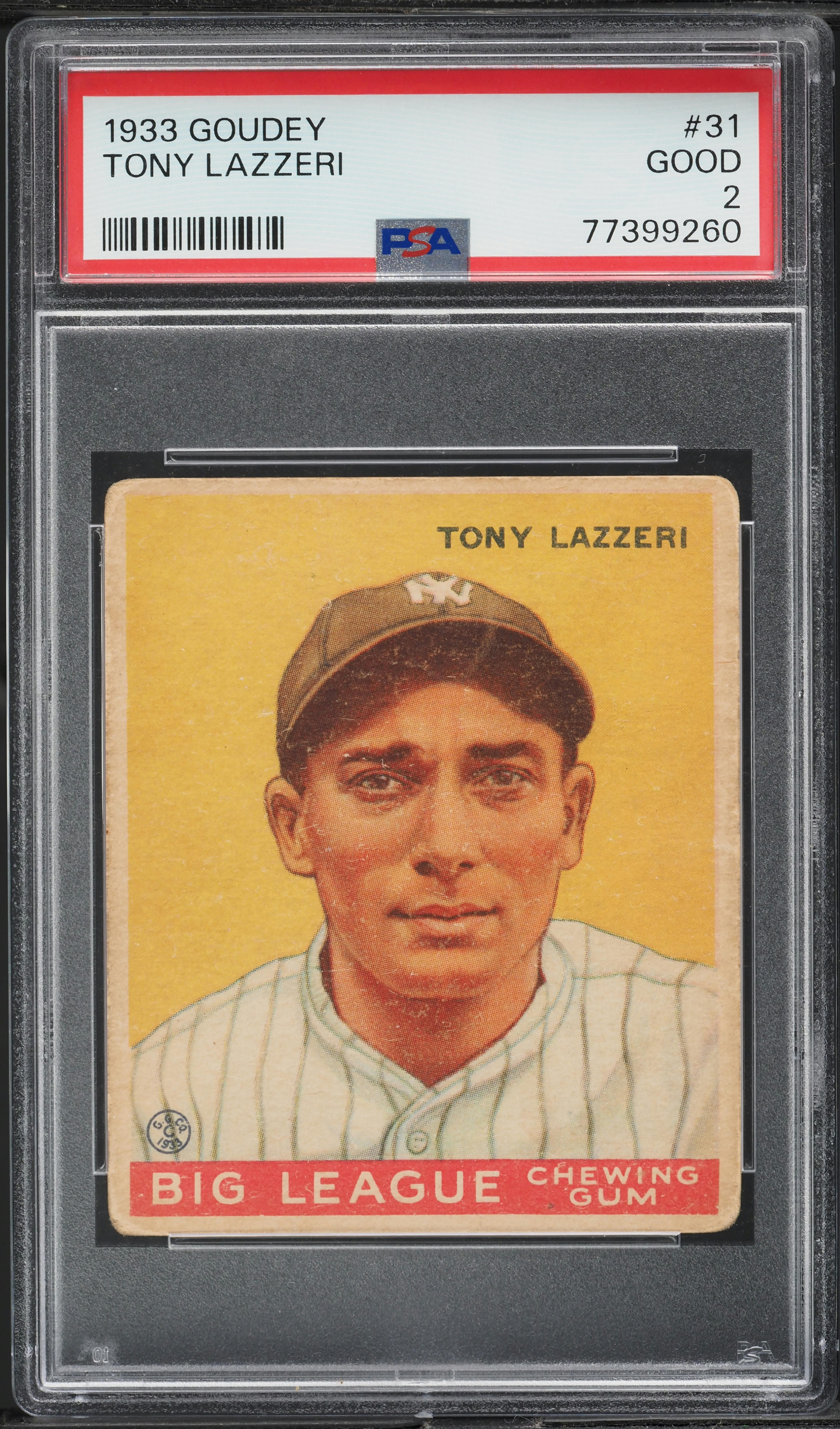 1933 Goudey Tony Lazzeri #31 PSA 2 GD