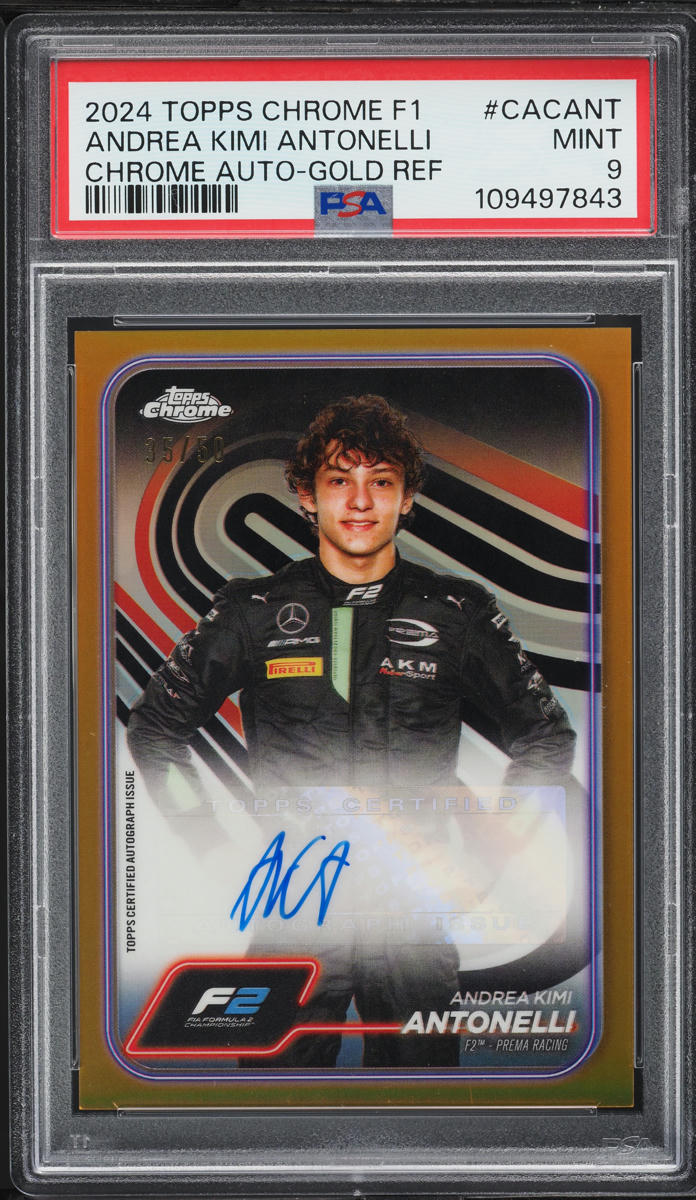 2024 Topps Chrome Formula 1 Gold Refractor Andrea Kimi Antonelli AUTO /50 PSA 9