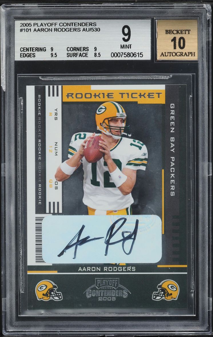 2005 Playoff Contenders Aaron Rodgers ROOKIE AUTO /530 #101 BGS 9 MINT