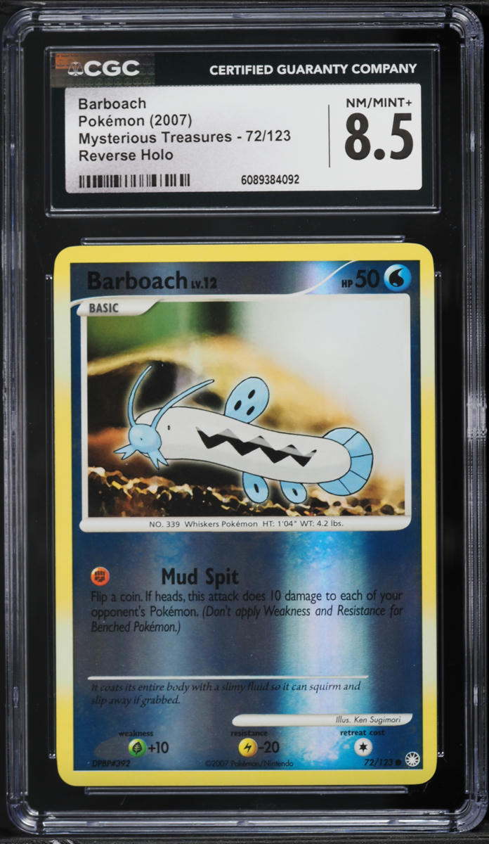 2007 Pokemon DP Mysterious Treasures Reverse Holo Barboach #72 CGC 8.5 NM-MT+