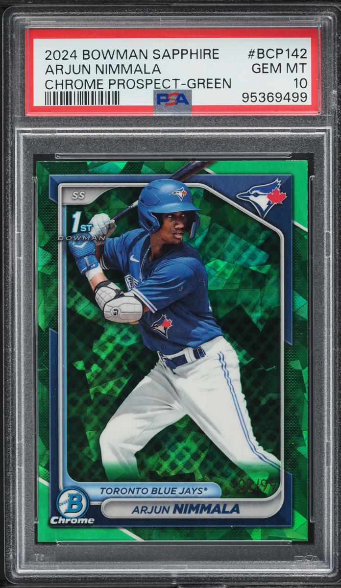 2024 Bowman Chrome Sapphire Green Arjun Nimmala PROSPECT /99 #BCP142 PSA 10 GEM