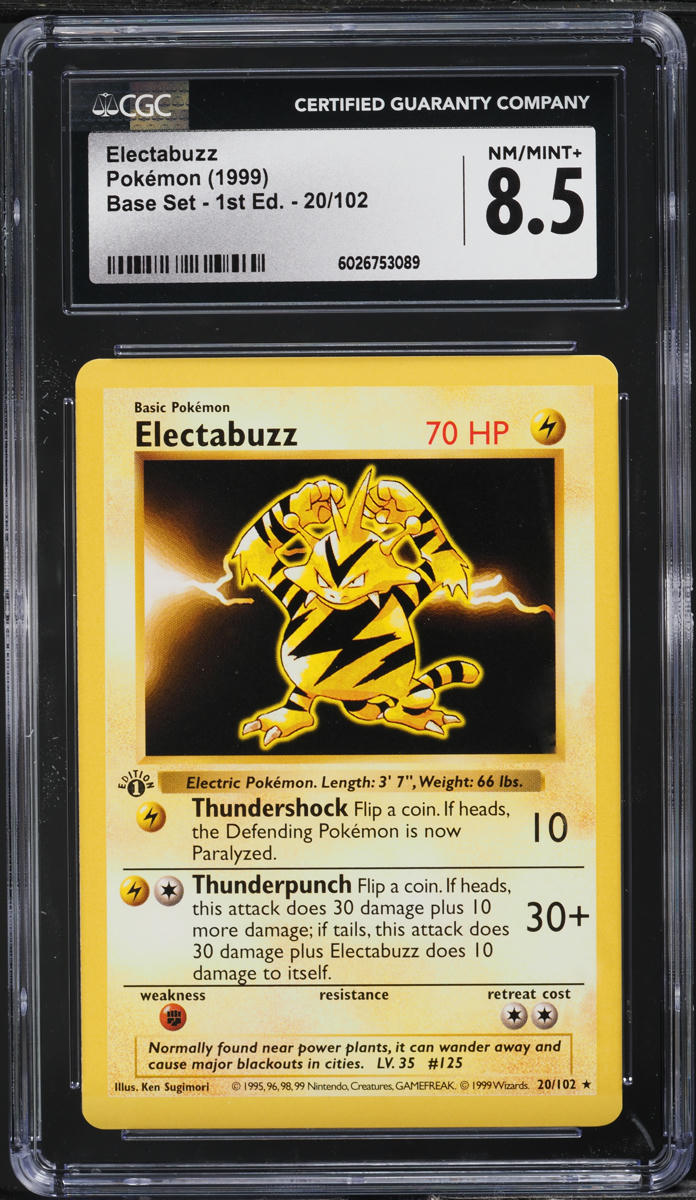 1999 Pokemon Base Set Shadowless 1st Edition Electabuzz #20 CGC 8.5 NM-MT+