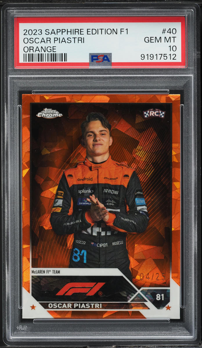 2023 Topps Chrome Formula 1 F1 Sapphire Orange Oscar Piastri /25 #40 PSA 10 GEM