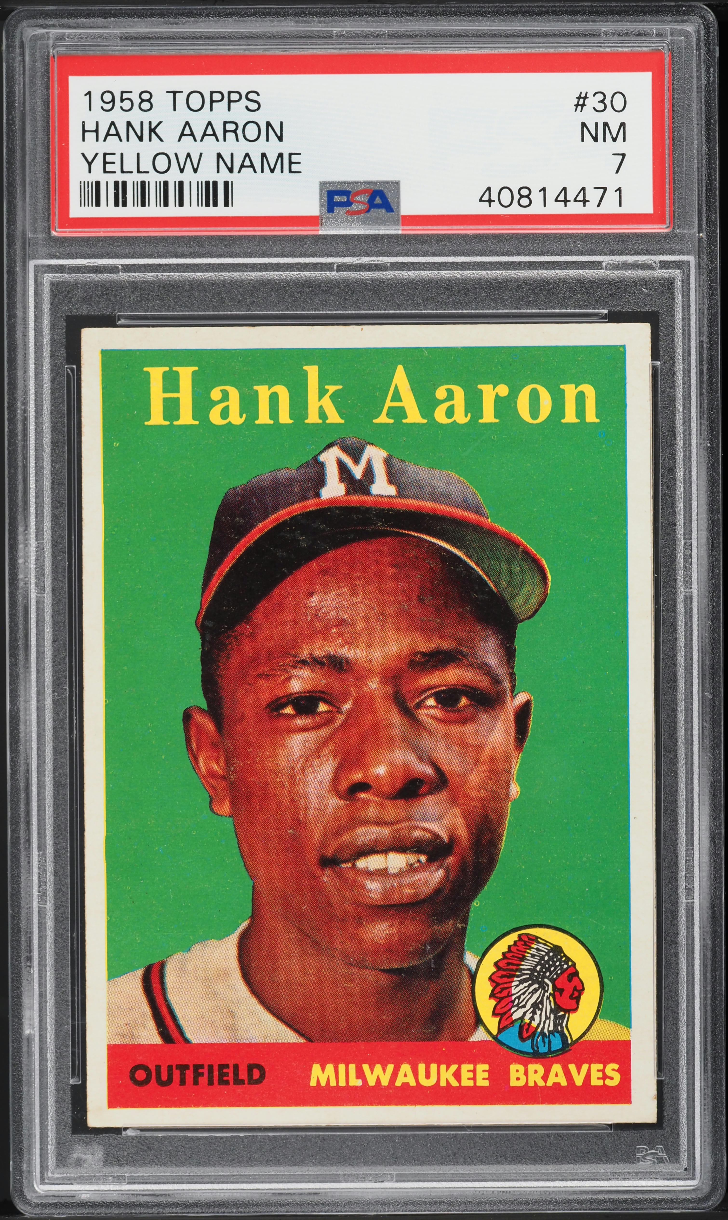 1958 Topps Hank Aaron YELLOW NAME #30 PSA 7 NRMT (PWCC-E)