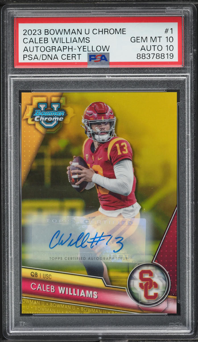 2023 Bowman University Chrome Yellow Caleb Williams AUTO DNA 10 /75 #1 PSA 10