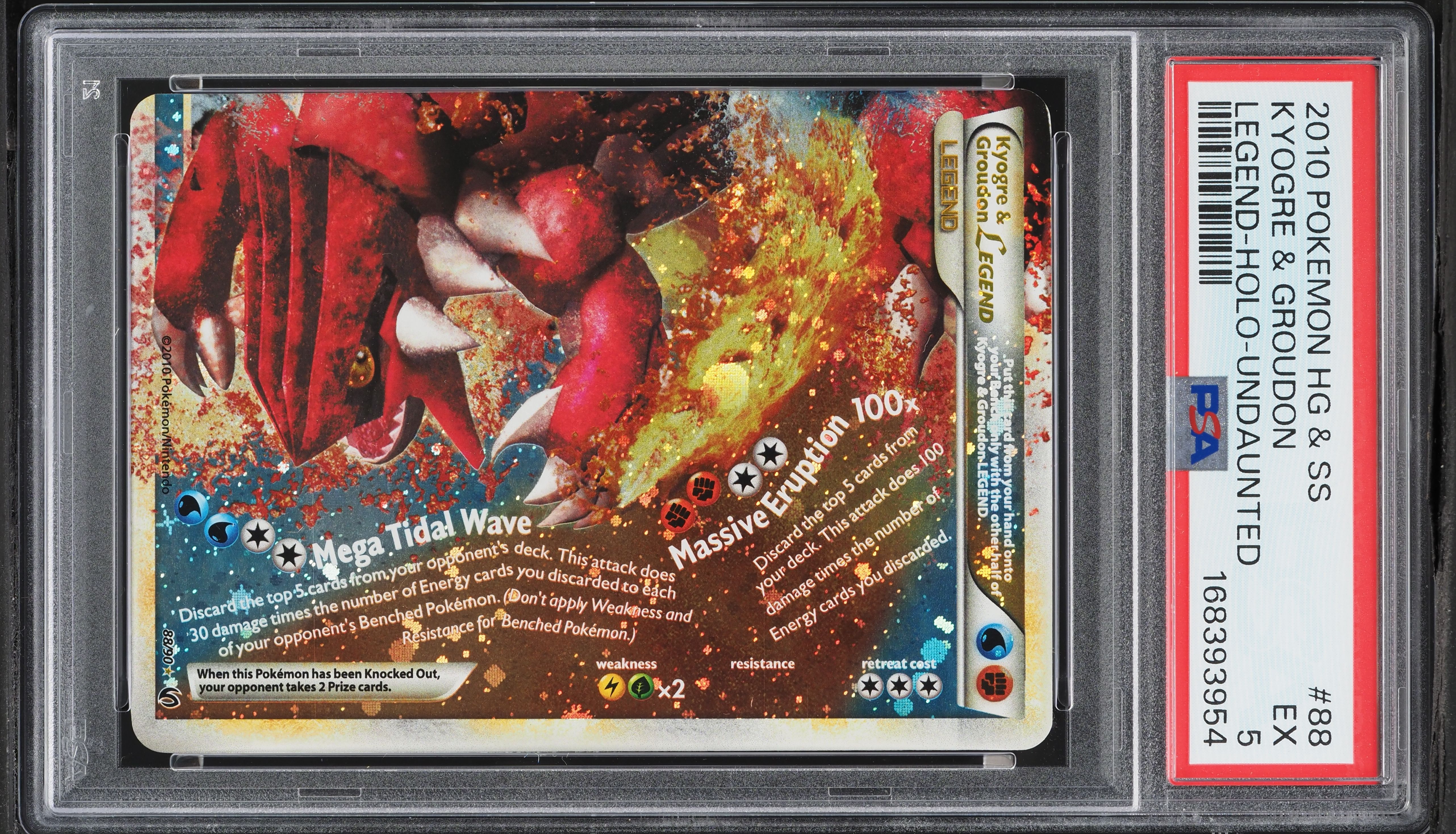 2010 Pokemon HeartGold & SoulSilver Undaunted Holo Kyogre & Groudon Legend #88 PSA 5 EX