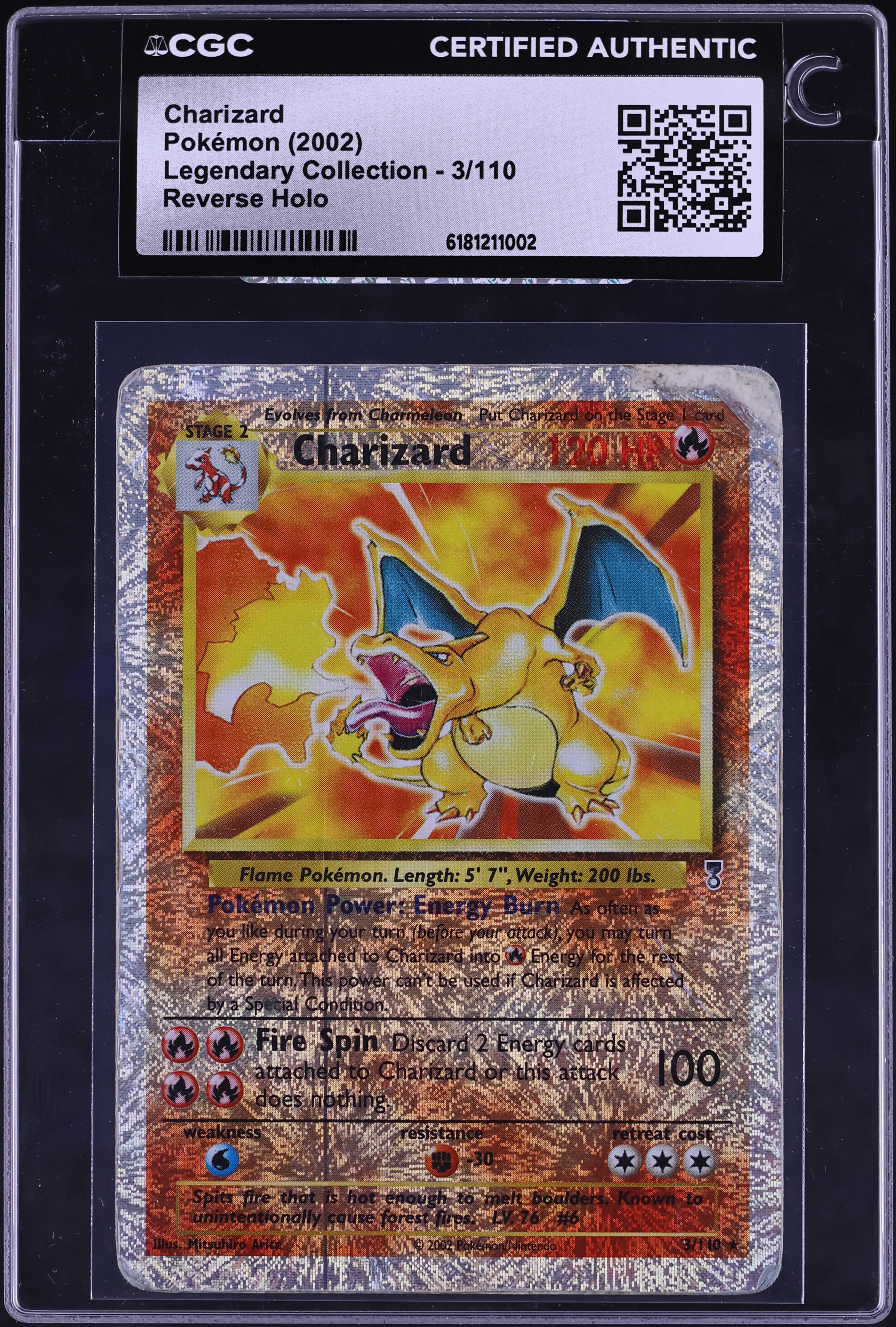 2002 Pokemon Legendary Collection Reverse Holo Charizard #3 CGC AUTH
