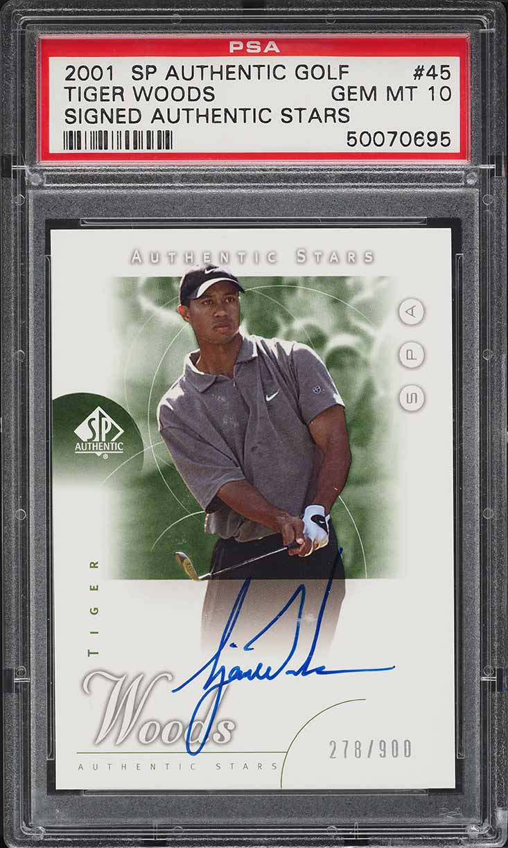 2001 SP Authentic Tiger Woods ROOKIE AUTO /900 #45 PSA 10 GEM MINT