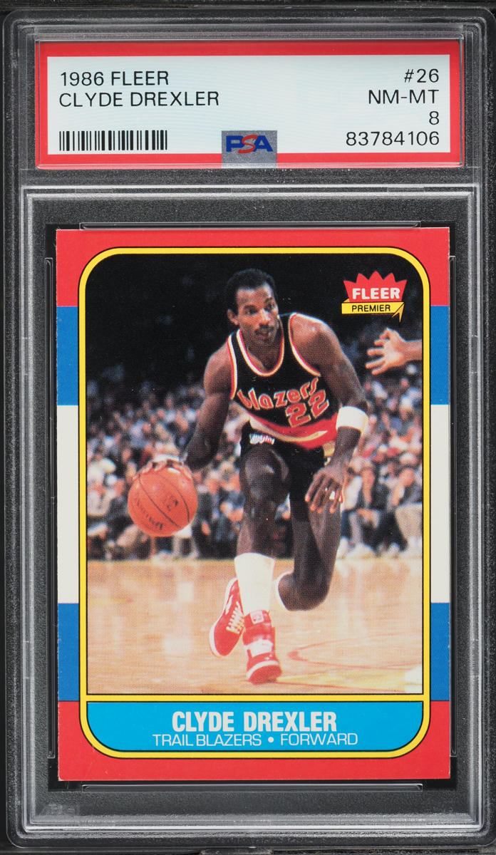 1986 Fleer Basketball Clyde Drexler ROOKIE #26 PSA 8 NM-MT