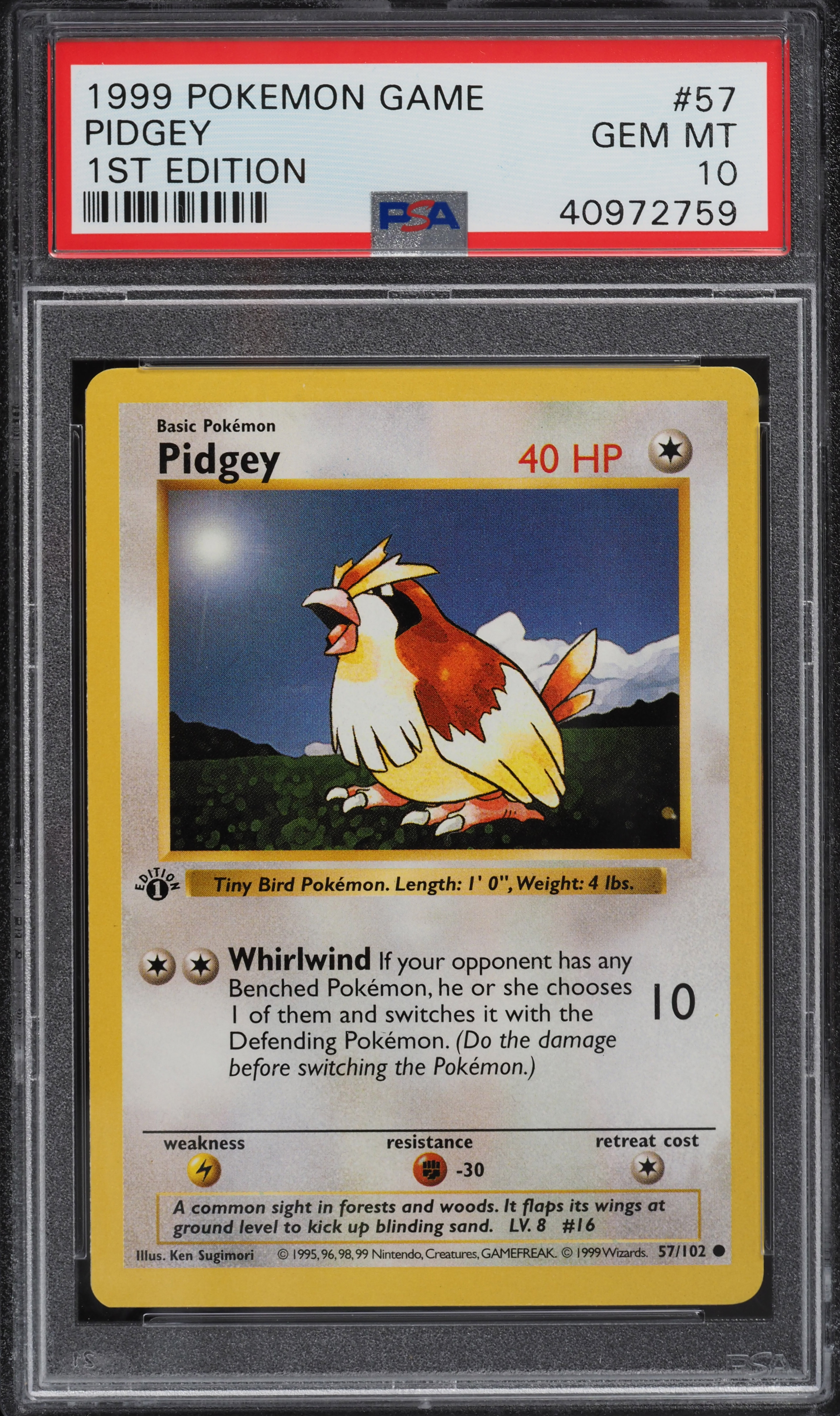 1999 Pokemon Base Set Shadowless 1st Edition Pidgey #57 PSA 10 GEM MINT