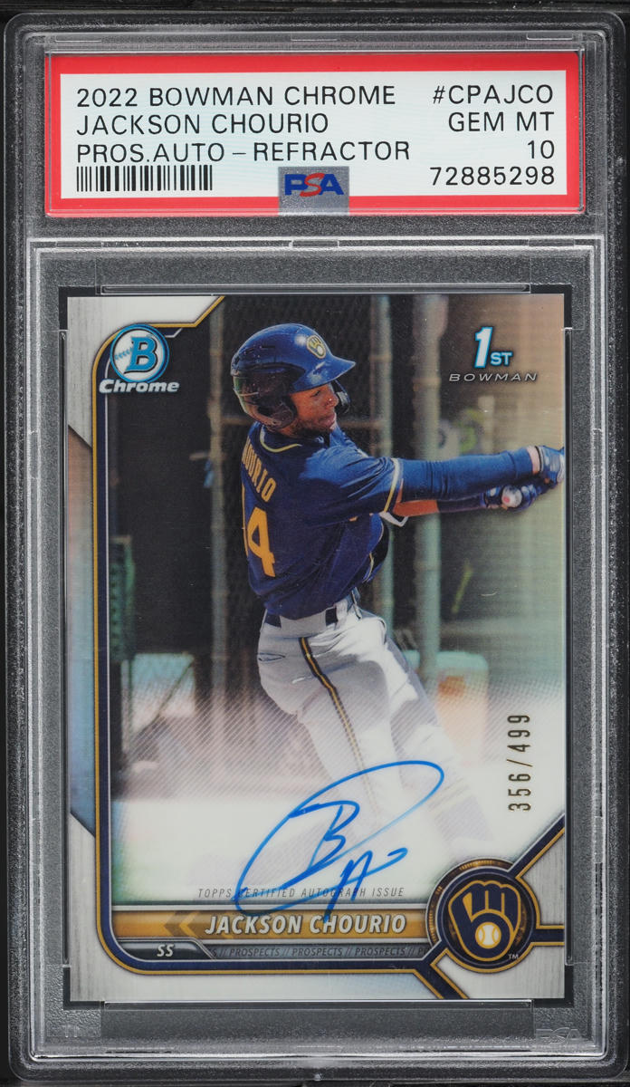 2022 Bowman Chrome Refractor Jackson Chourio PROSPECT AUTO /499 #CPA-JCO PSA 10