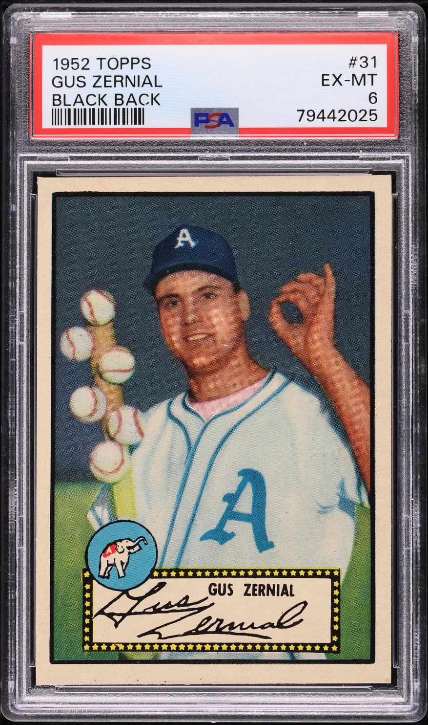 1952 Topps Gus Zernial BLACK BACK #31 PSA 6 EXMT