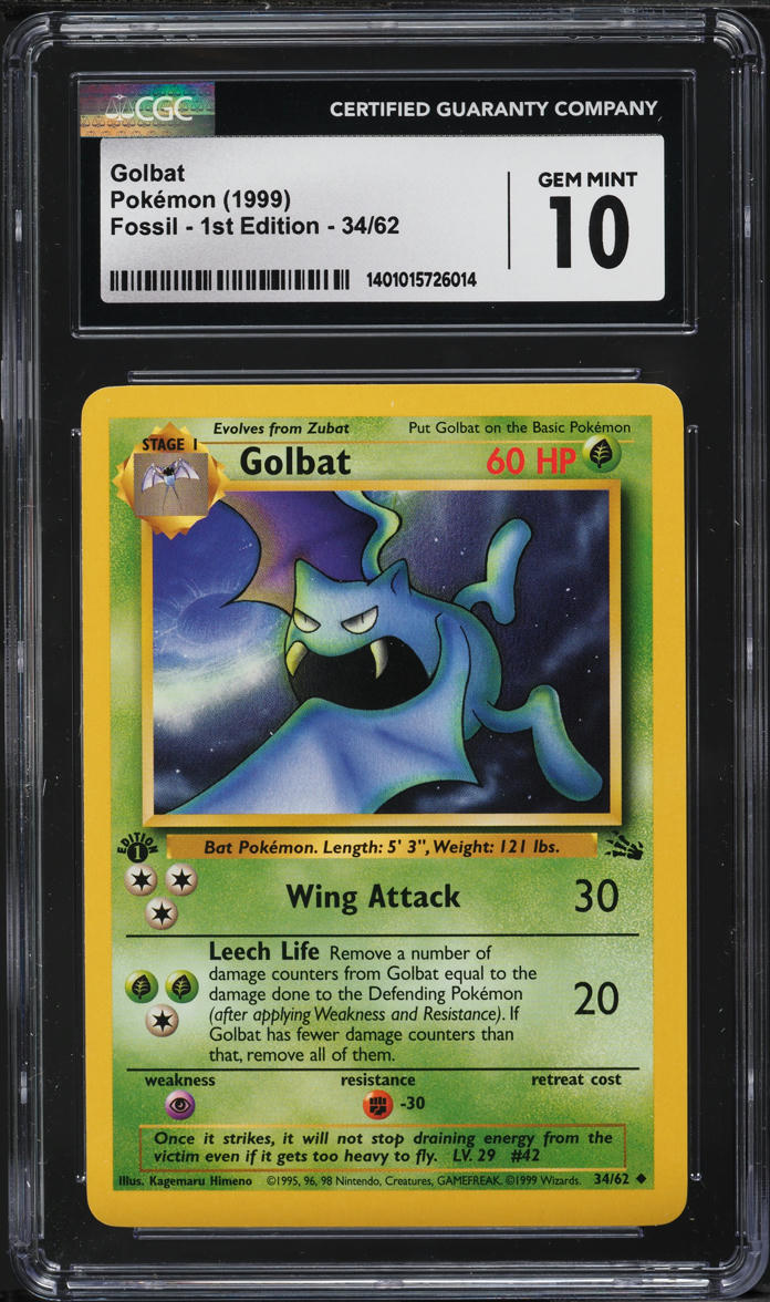 1999 Pokemon Fossil 1st Edition Golbat #34 CGC 10 GEM MINT