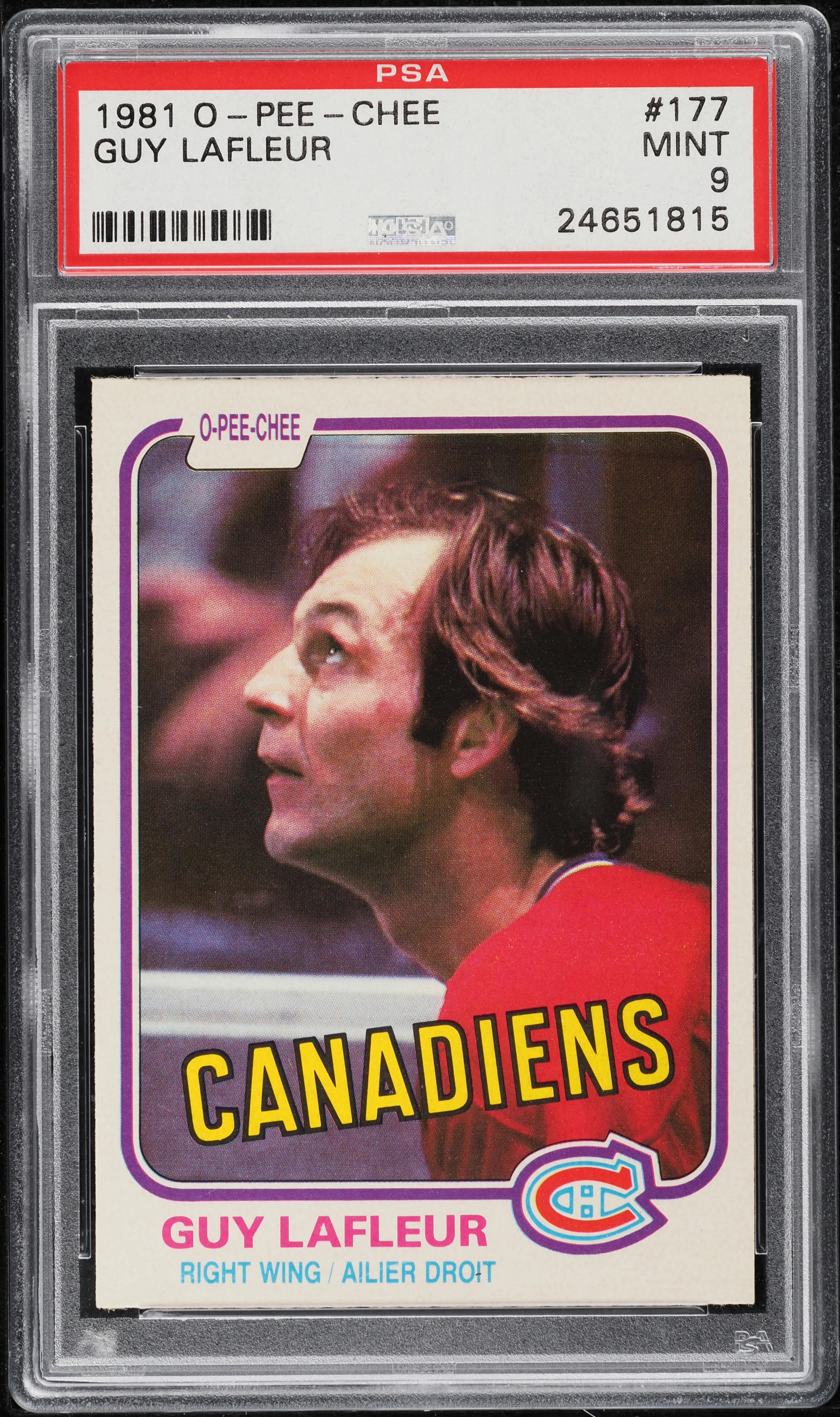 1981 O-Pee-Chee Hockey Guy Lafleur #177 PSA 9 MINT