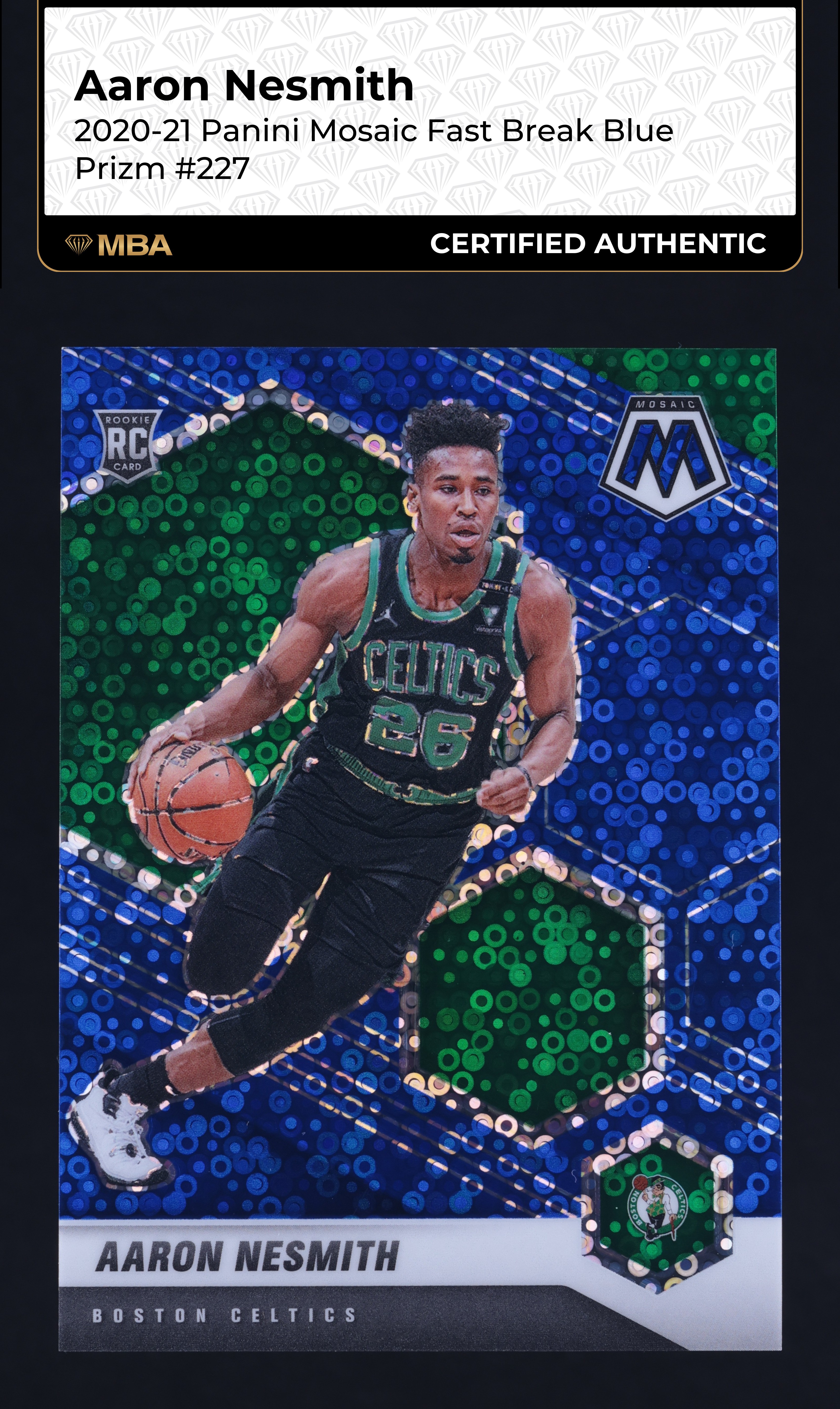 2020 Panini Mosaic Fast Break Blue Prizm Aaron Nesmith ROOKIE /85 #227 MBA AUTH