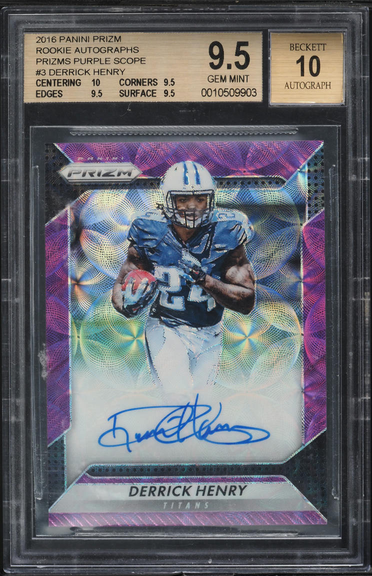 2016 Panini Prizm Purple Scope Derrick Henry RC AUTO /99 #3 BGS 9.5 GEM MINT