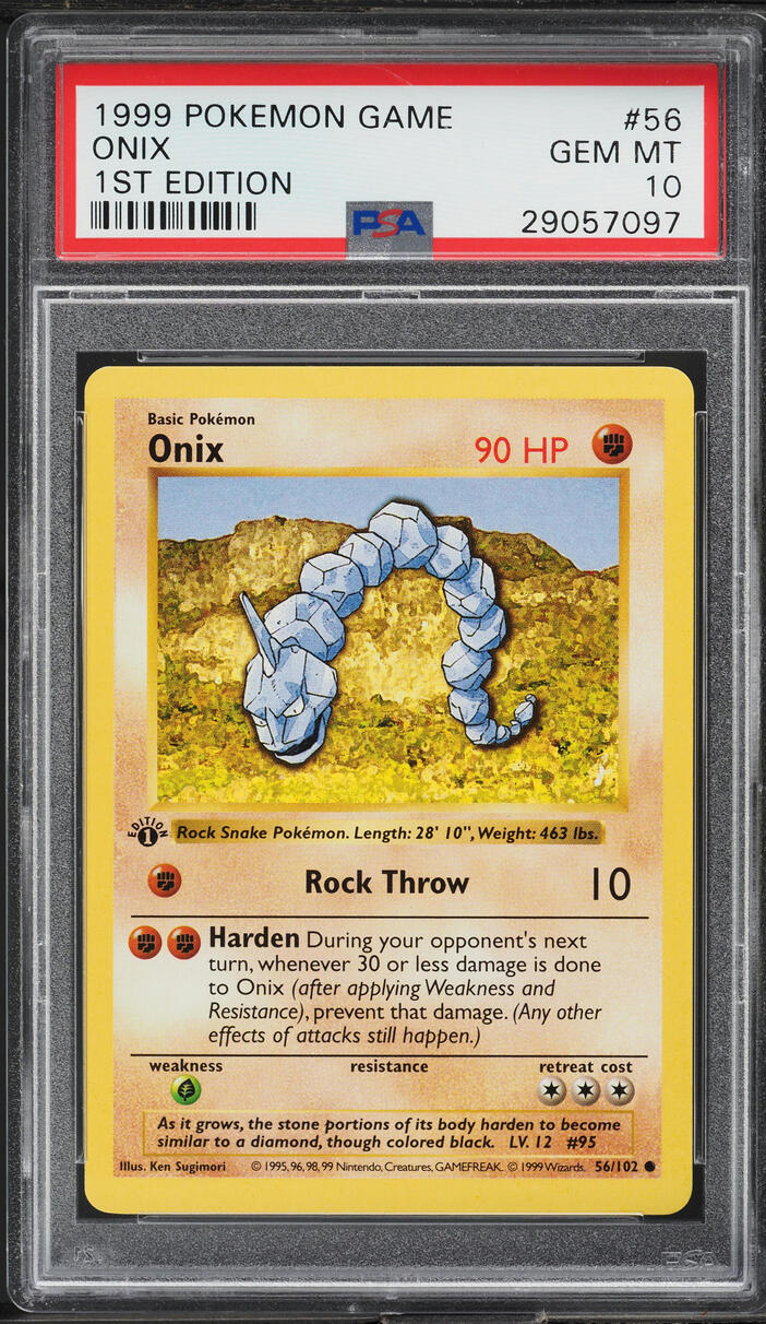 1999 Pokemon Base Set Shadowless 1st Edition Onix #56 PSA 10 GEM MINT