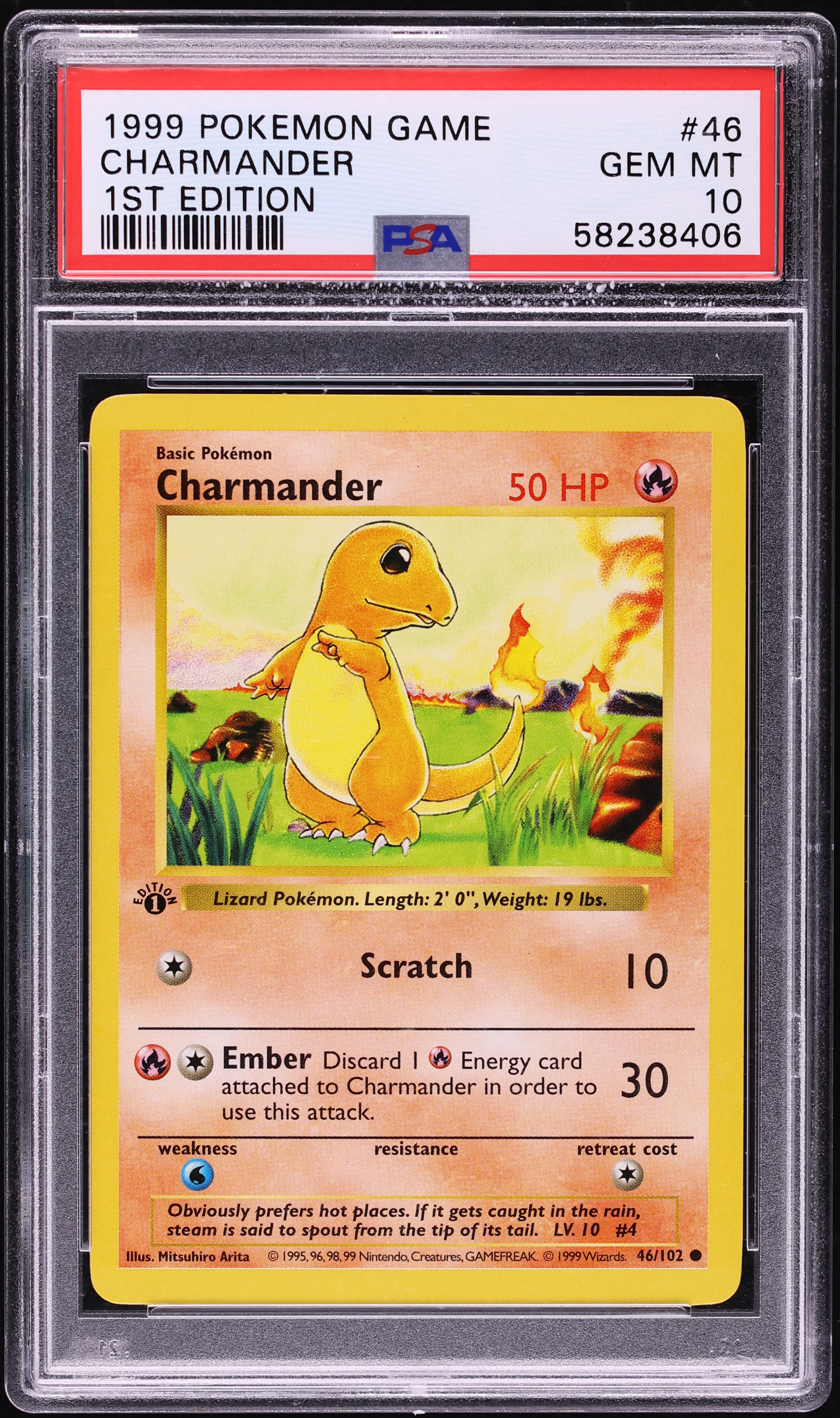 1999 Pokemon Base Set Shadowless 1st Edition Charmander #46 PSA 10 GEM MINT