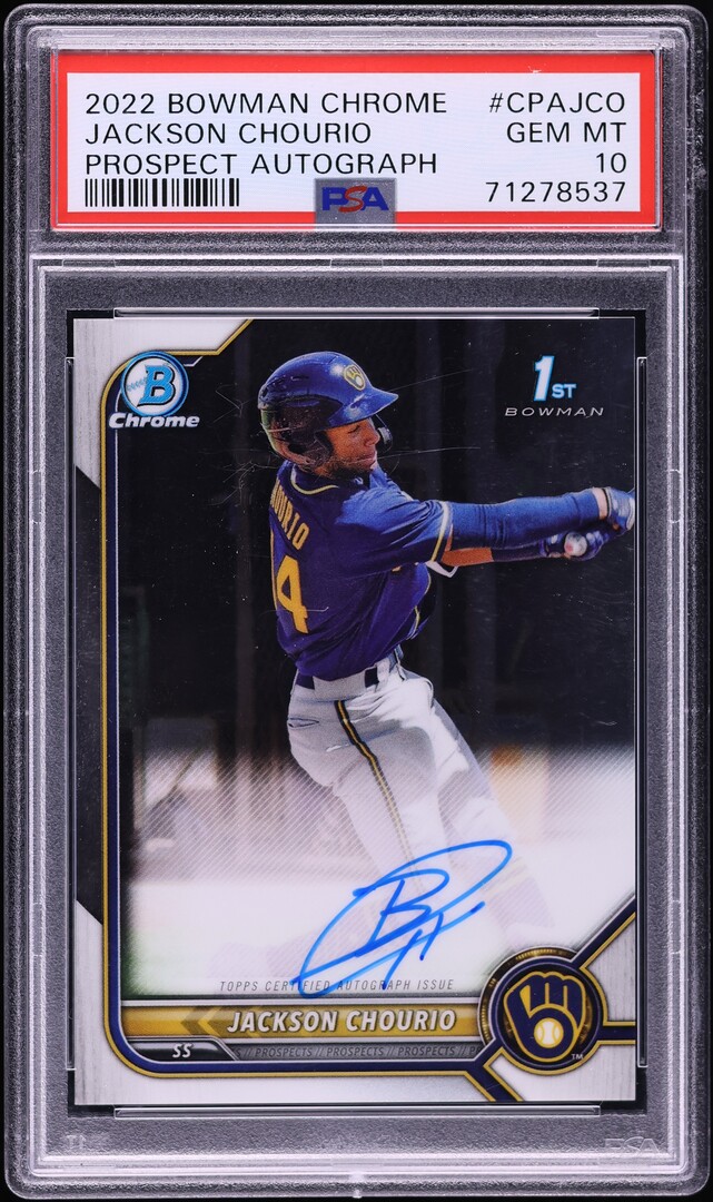 2022 Bowman Chrome Jackson Chourio PROSPECT AUTO #CPA-JCO PSA 10 GEM MINT