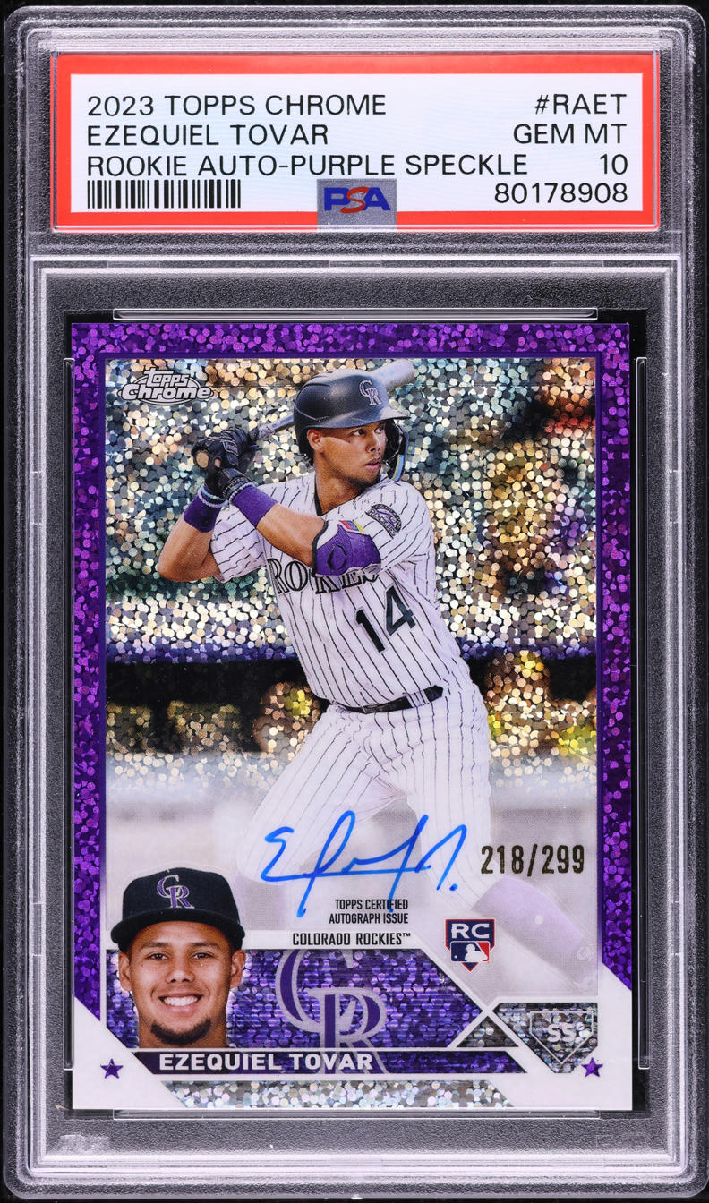 2023 Topps Chrome Purple Speckle Ezequiel Tovar ROOKIE AUTO /299 PSA 10 GEM MINT