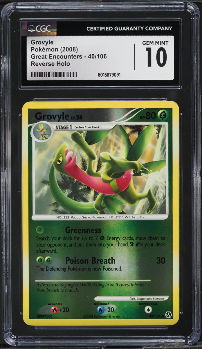 2008 Pokemon DP Great Encounters Reverse Holo Grovyle #40 CGC 10 GEM MINT